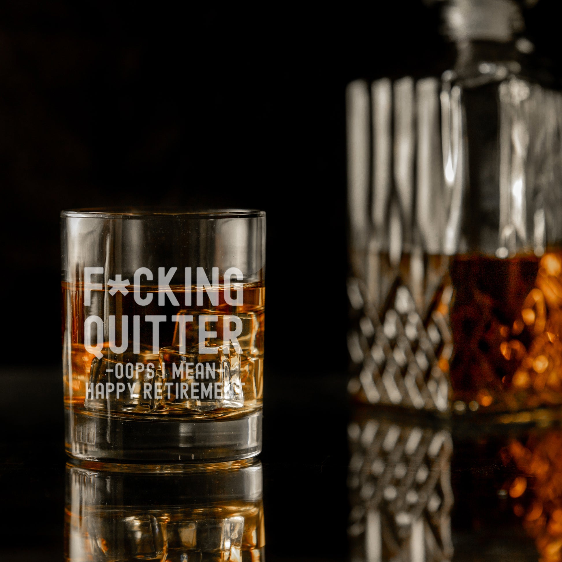 Engraved Funny "F*cking Quitter, Oops I mean Happy Retirement" Whisky Glass and/or Coaster Novelty Gift  - Always Looking Good -   