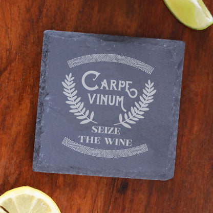 Funny  "Carpe Vinum Seize The Wine" Novelty Engraved Wine Glass and/or Coaster Set  - Always Looking Good -   