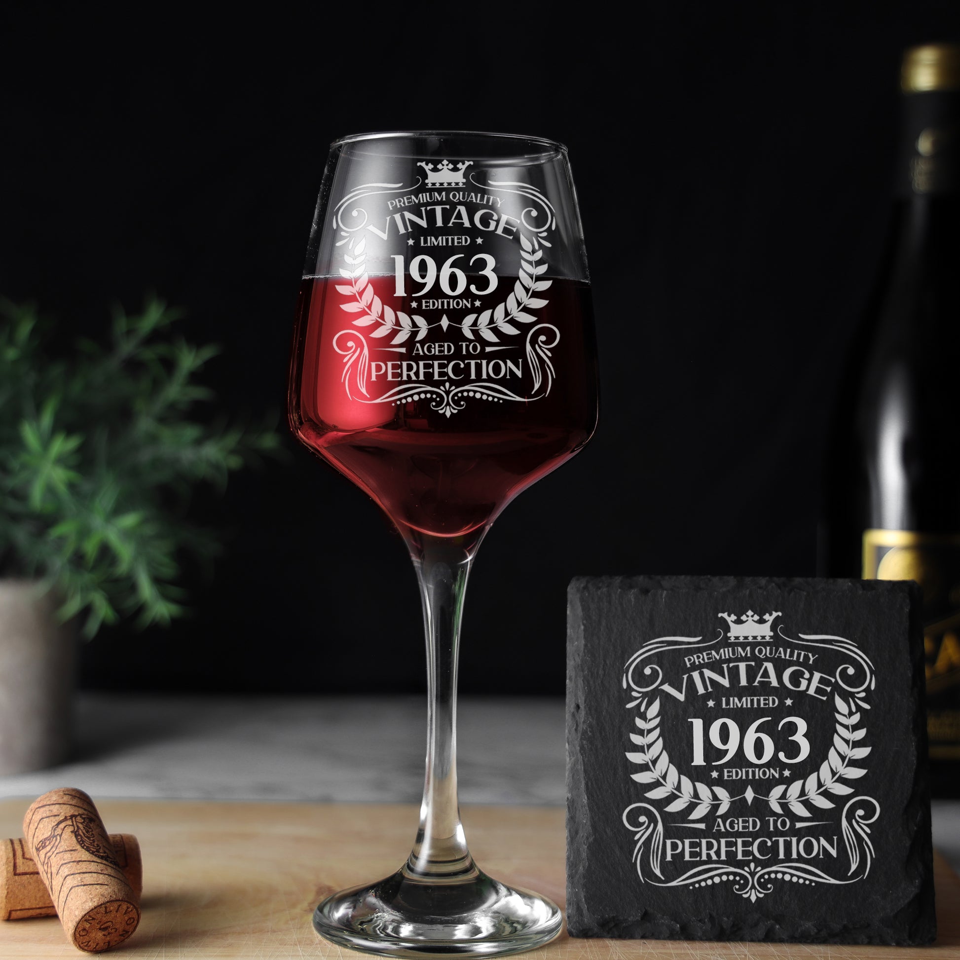 Vintage 1963 60th Birthday Engraved Wine Glass Gift  - Always Looking Good - Glass & Square Coaster  