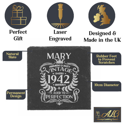 Personalised Engraved Vintage Birthday Design Glass and/or Coaster Gift  - Always Looking Good -   