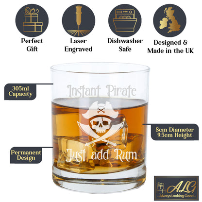Personalised Engraved "Instant Pirate" Rum Glass and/or Coaster Set  - Always Looking Good -   