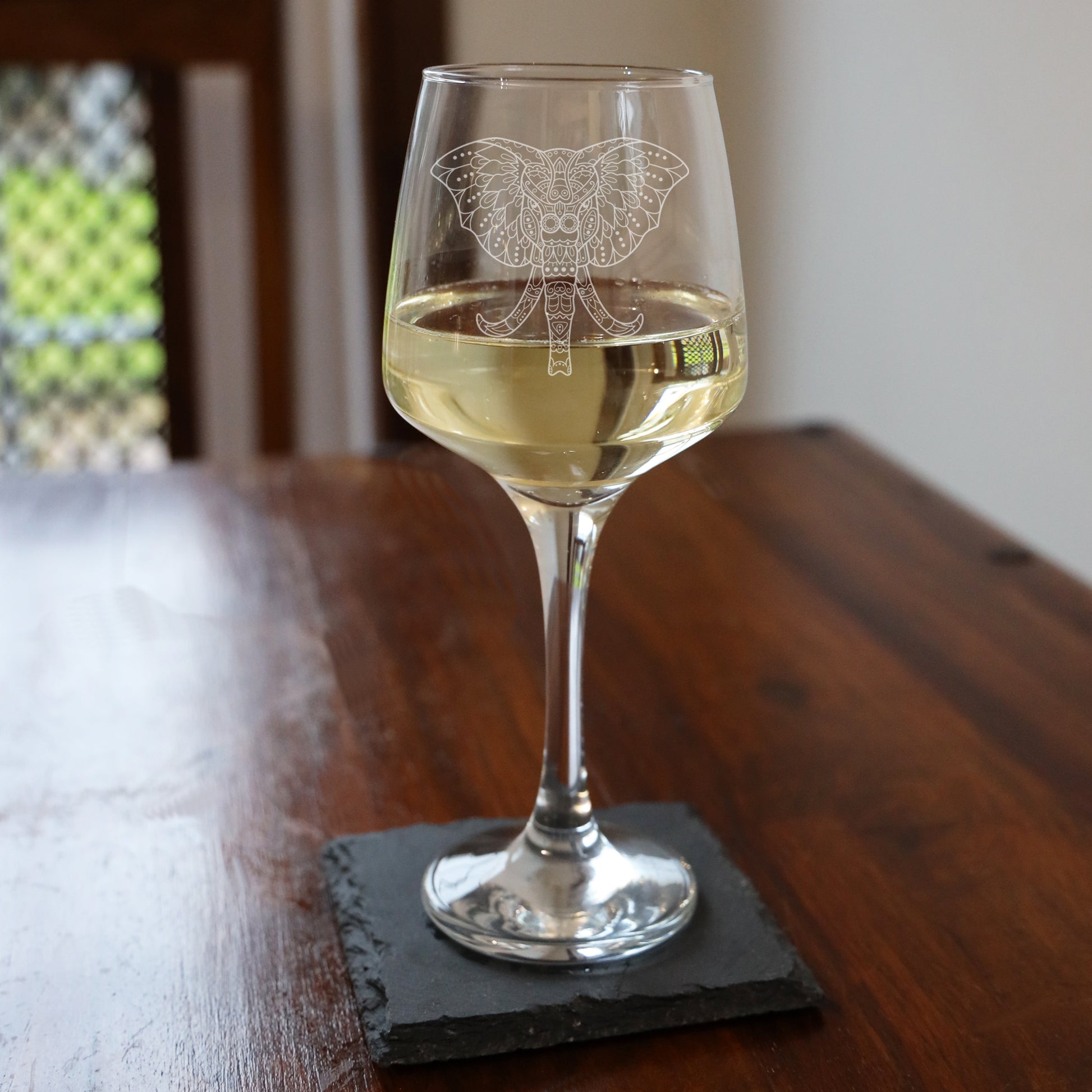 Engraved Elephant Mandala Wine Glass and/or Coaster Set  - Always Looking Good -   