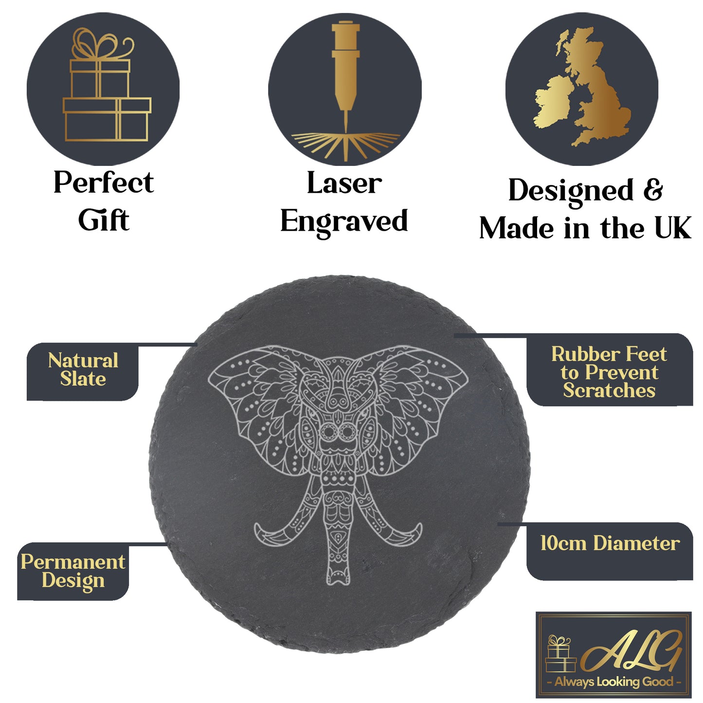 Engraved Elephant Mandala Whisky Glass and/or Coaster Set  - Always Looking Good -   