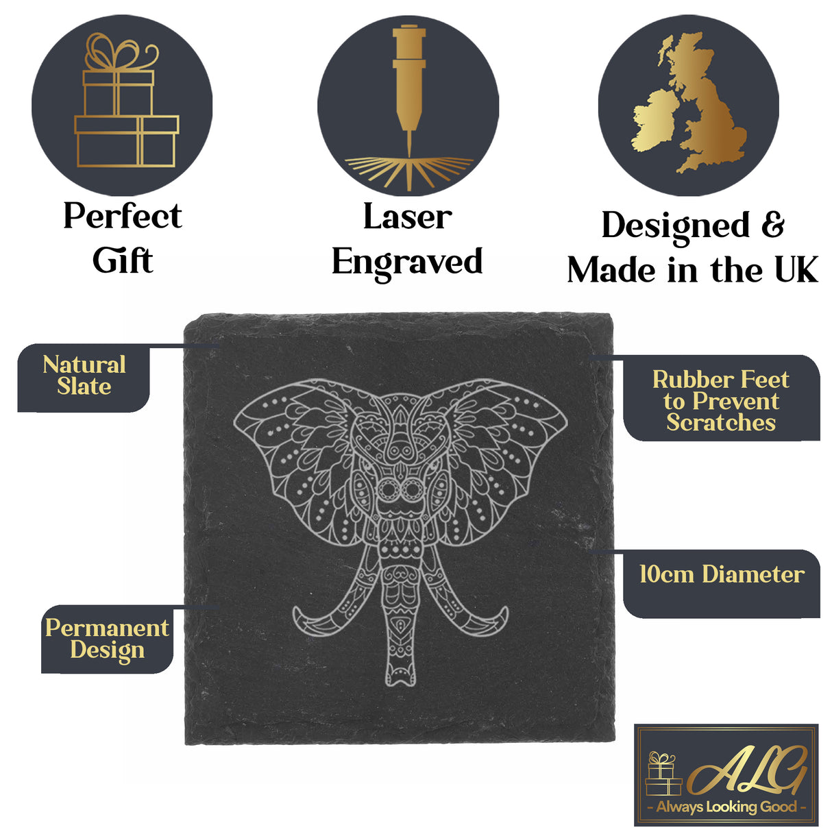 Engraved Elephant Mandala Whisky Glass and/or Coaster Set  - Always Looking Good -   Whisky Glass Gift