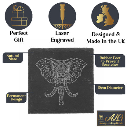 Engraved Elephant Mandala Whisky Glass and/or Coaster Set  - Always Looking Good -   Whisky Glass Gift