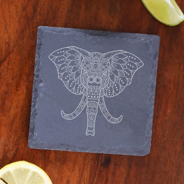 Engraved Elephant Mandala Whisky Glass and/or Coaster Set  - Always Looking Good -   Whisky Glass Gift
