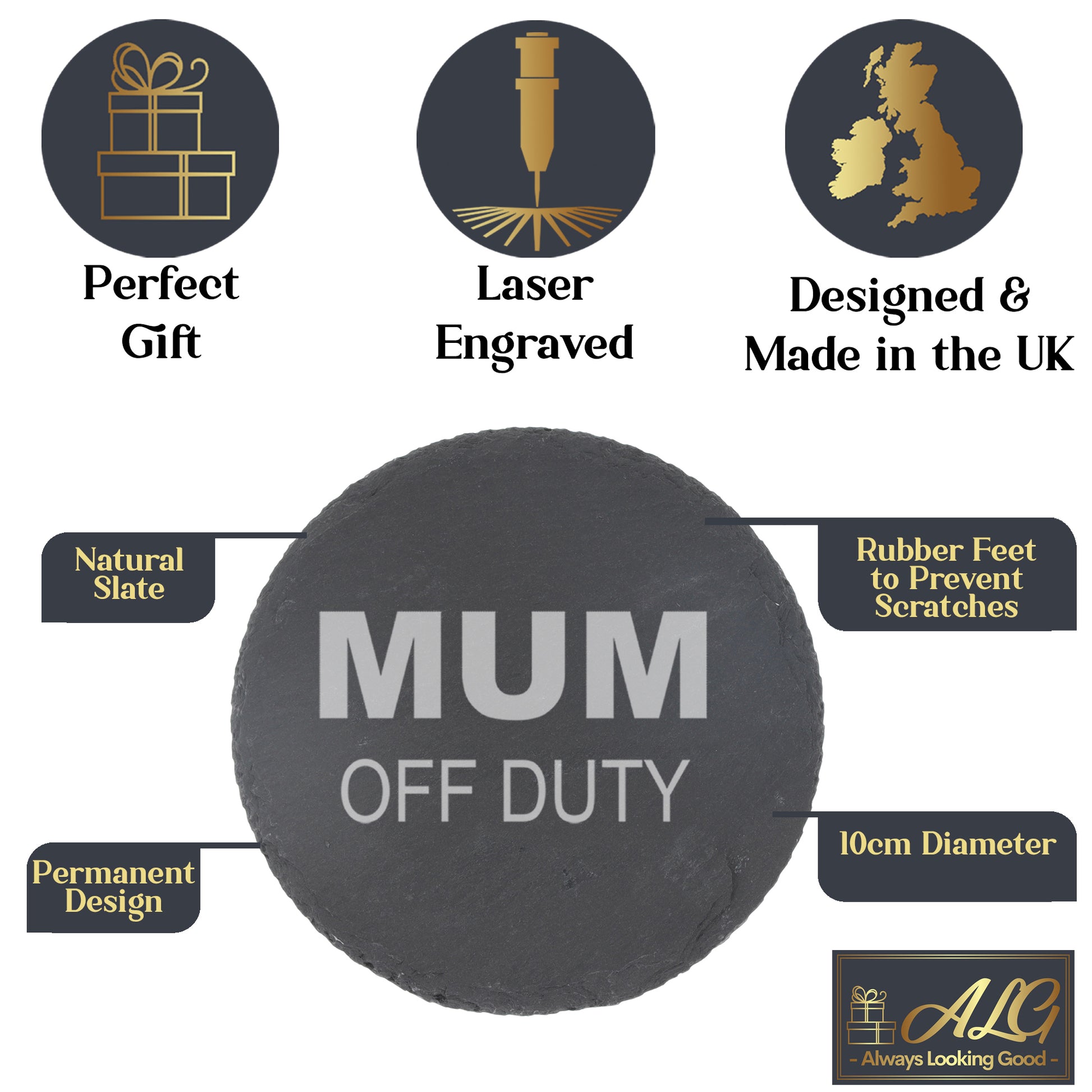 Engraved "Mum Off Duty" Novelty Whisky Glass and/or Coaster Set  - Always Looking Good -   