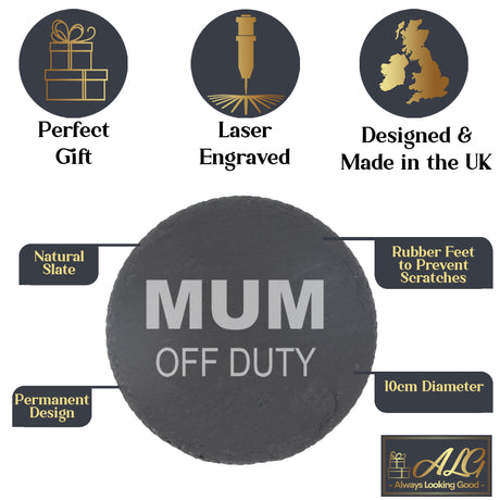 Engraved "Mum and Dad Off Duty" Novelty Matching Wine Glass and/or Coaster Set  - Always Looking Good -   