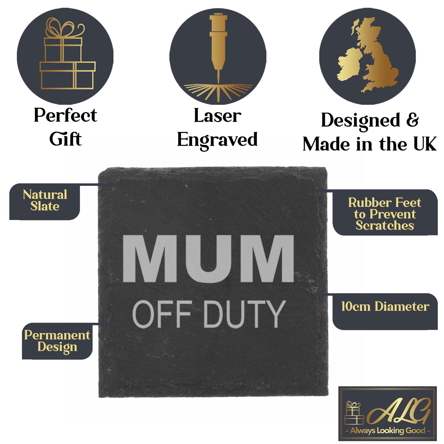 Engraved "Mum Off Duty" Novelty Whisky Glass and/or Coaster Set  - Always Looking Good -   