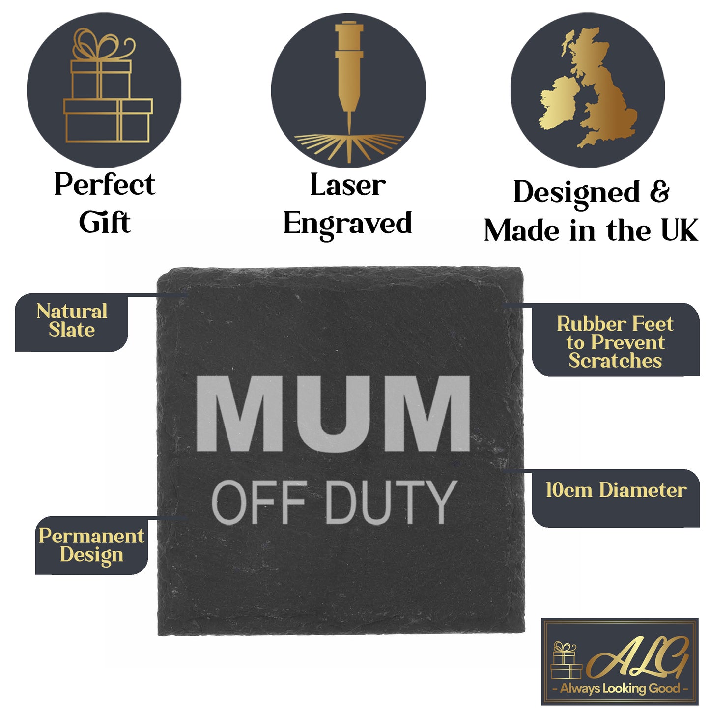 Engraved Matching "Mum and Dad Off Duty" Novelty Wine Glass and/or Coaster Set  - Always Looking Good -   