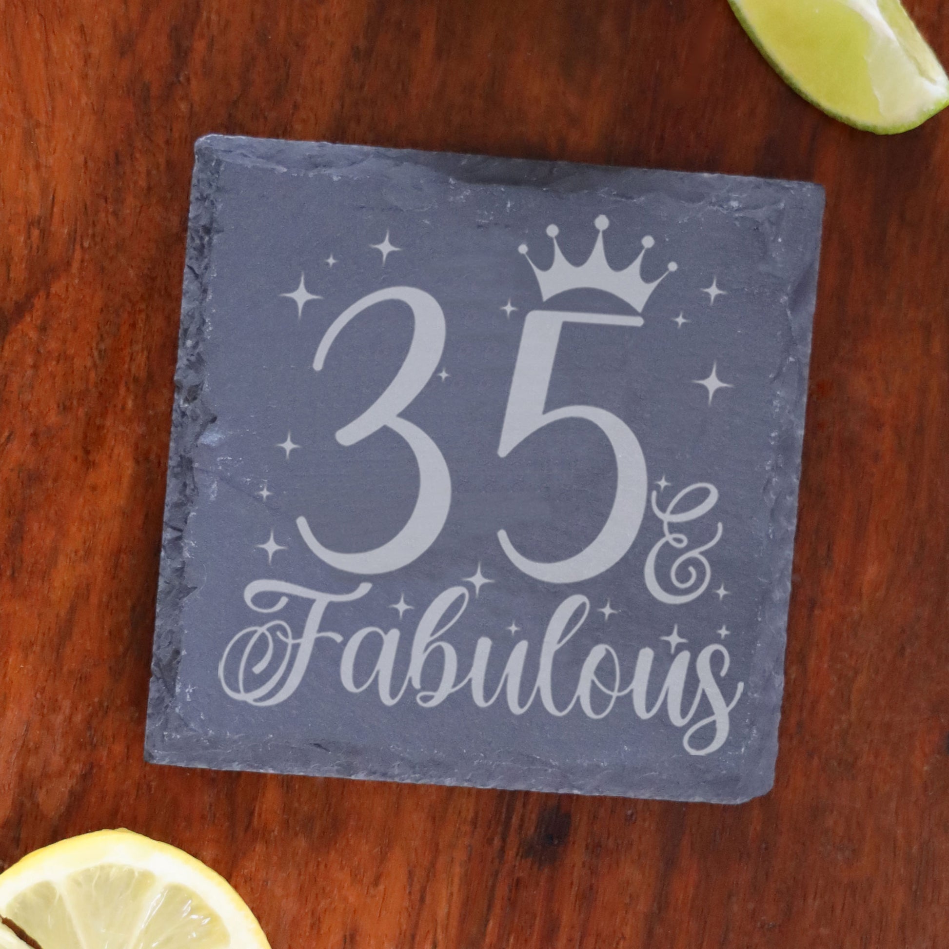 35 & Fabulous 35th Birthday Gift Engraved Wine Glass and/or Coaster Set  - Always Looking Good - Square Coaster Only  