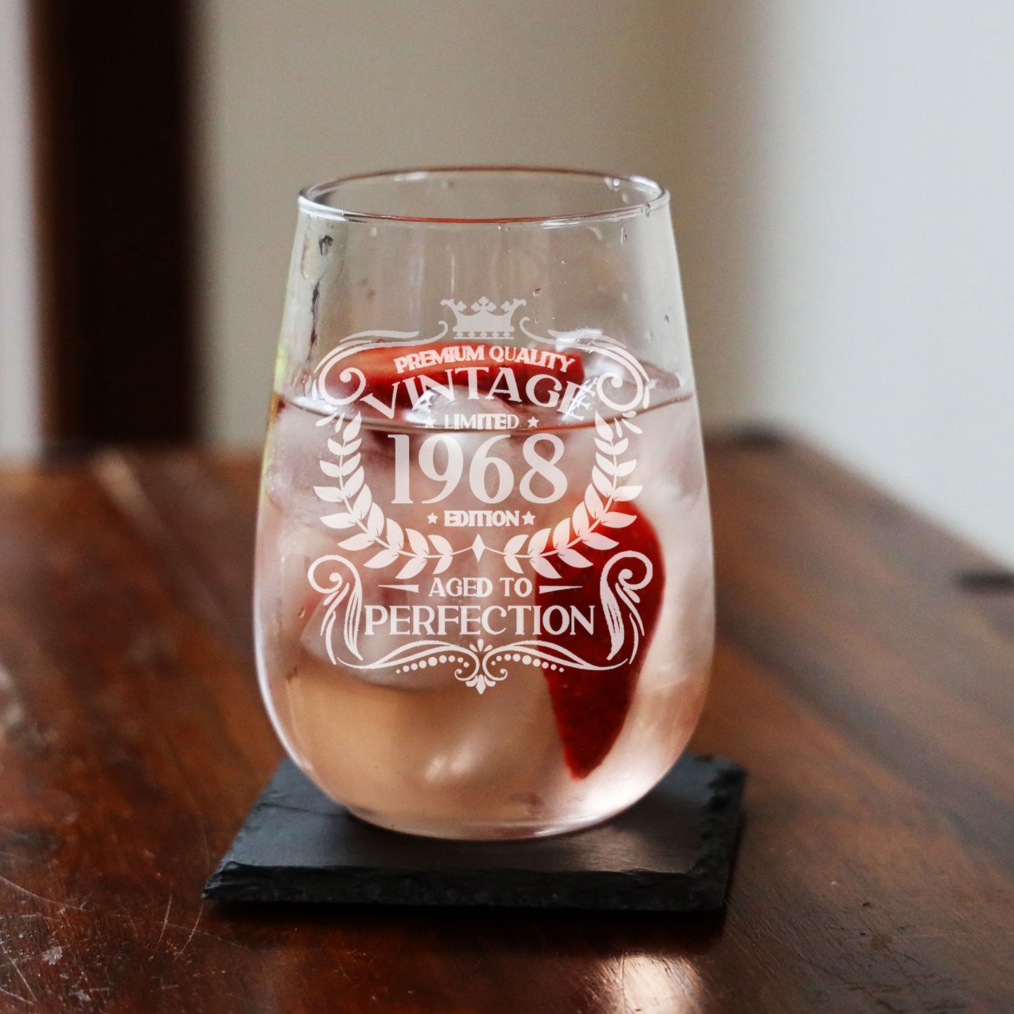 Vintage 1968 55th Birthday Engraved Stemless Gin Glass Gift  - Always Looking Good -   
