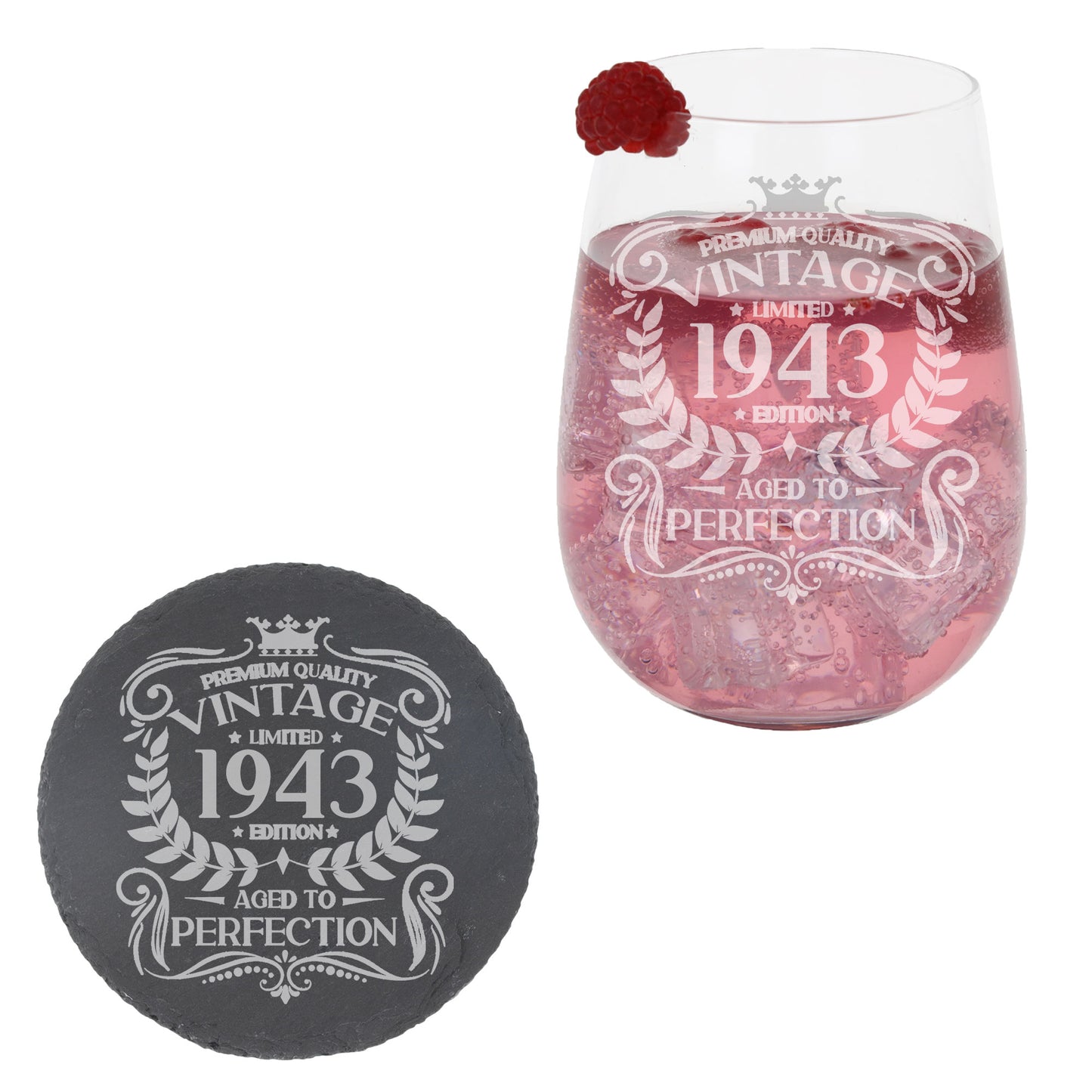 Vintage 1943 80th Birthday Engraved Stemless Gin Glass Gift  - Always Looking Good -   