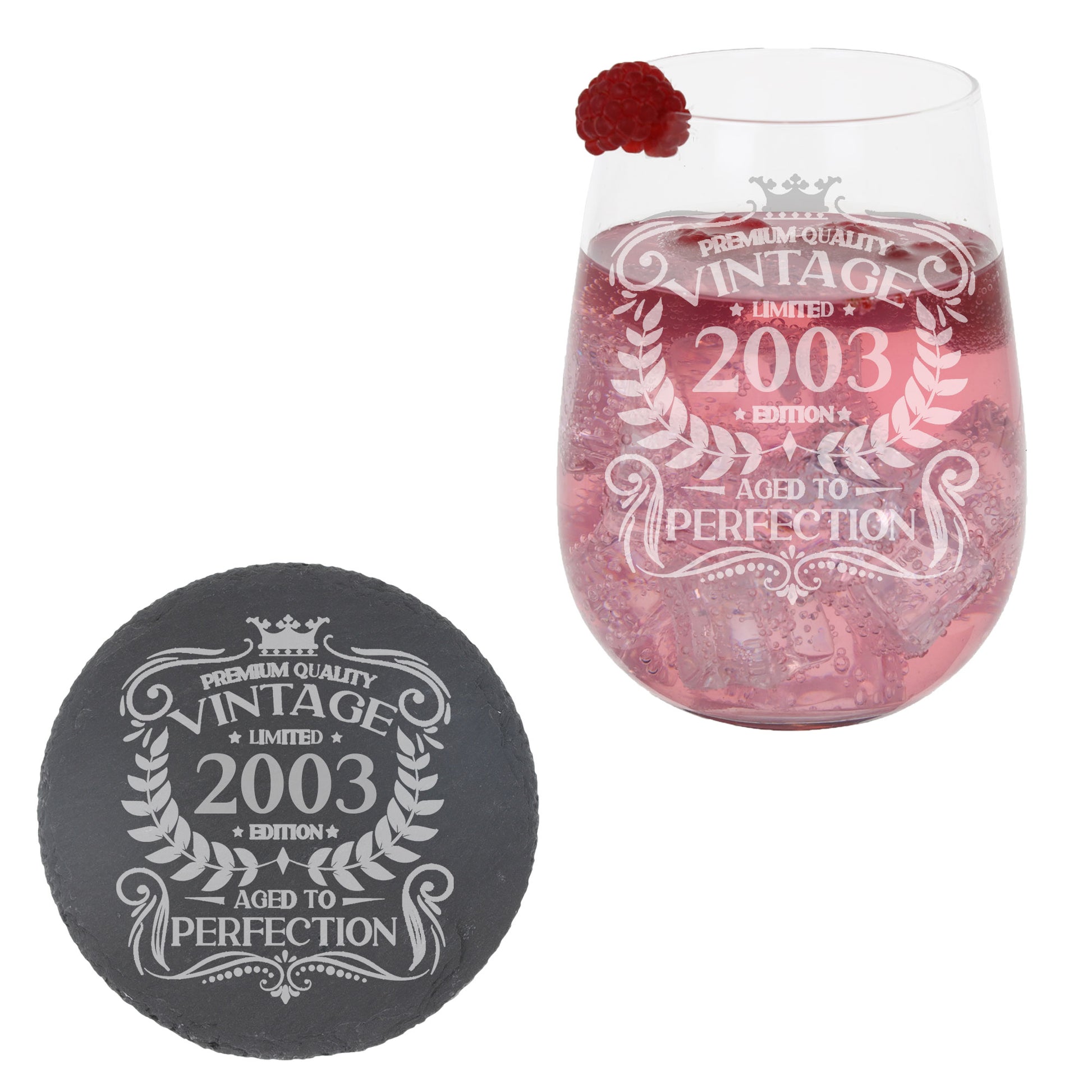 Vintage 2003 20th Birthday Engraved Stemless Gin Glass Gift  - Always Looking Good -   