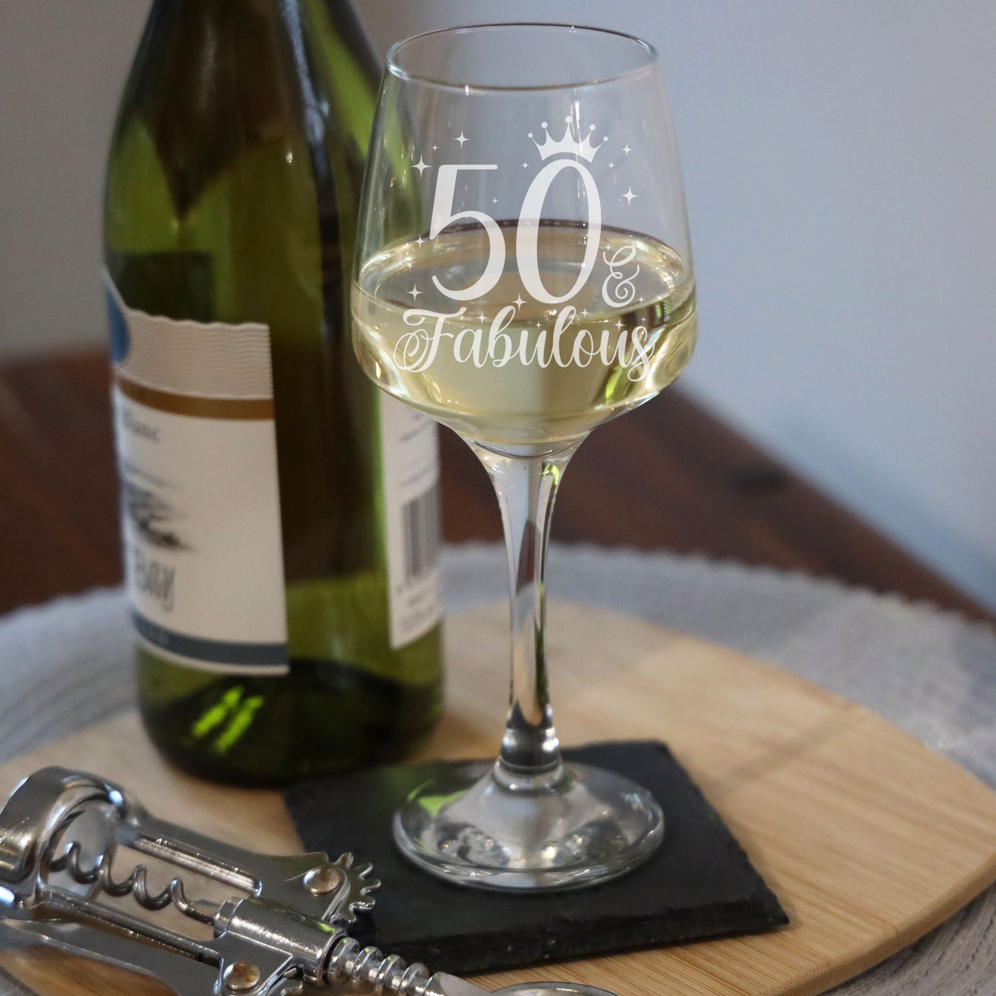 50 & Fabulous 50th Birthday Gift Engraved Wine Glass and/or Coaster Set  - Always Looking Good -   