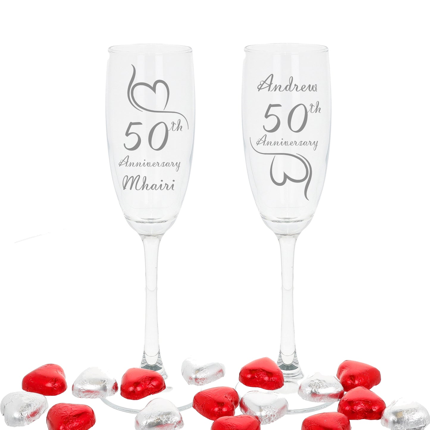 Engraved 50th Gold Wedding Anniversary Personalised Engraved Champagne Glass Gift Set  - Always Looking Good -   
