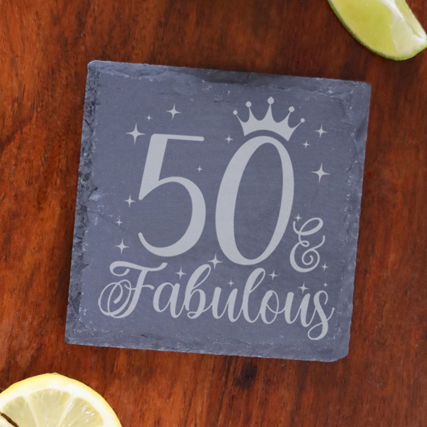 50 & Fabulous 50th Birthday Gift Engraved Wine Glass and/or Coaster Set  - Always Looking Good - Square Coaster Only  