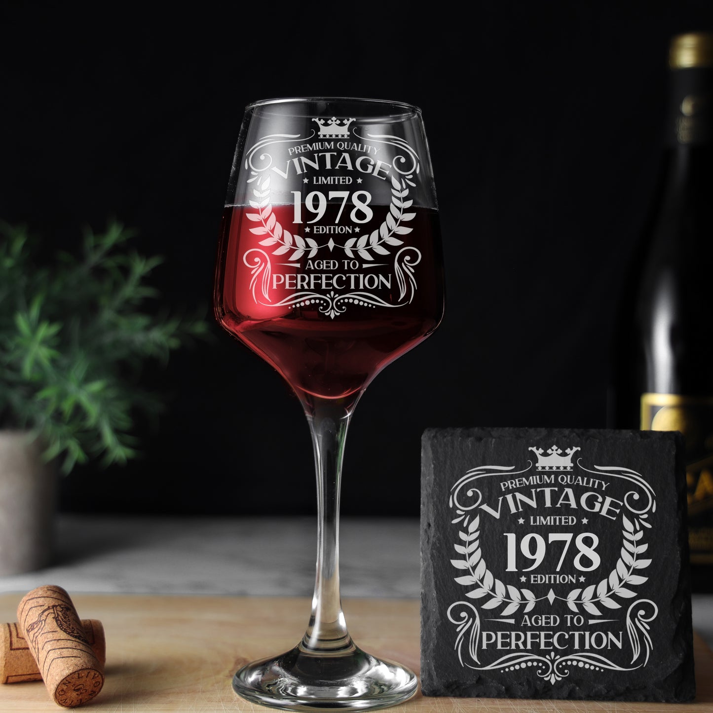 Vintage 1978 45th Birthday Engraved Wine Glass Gift  - Always Looking Good - Glass & Square Coaster  