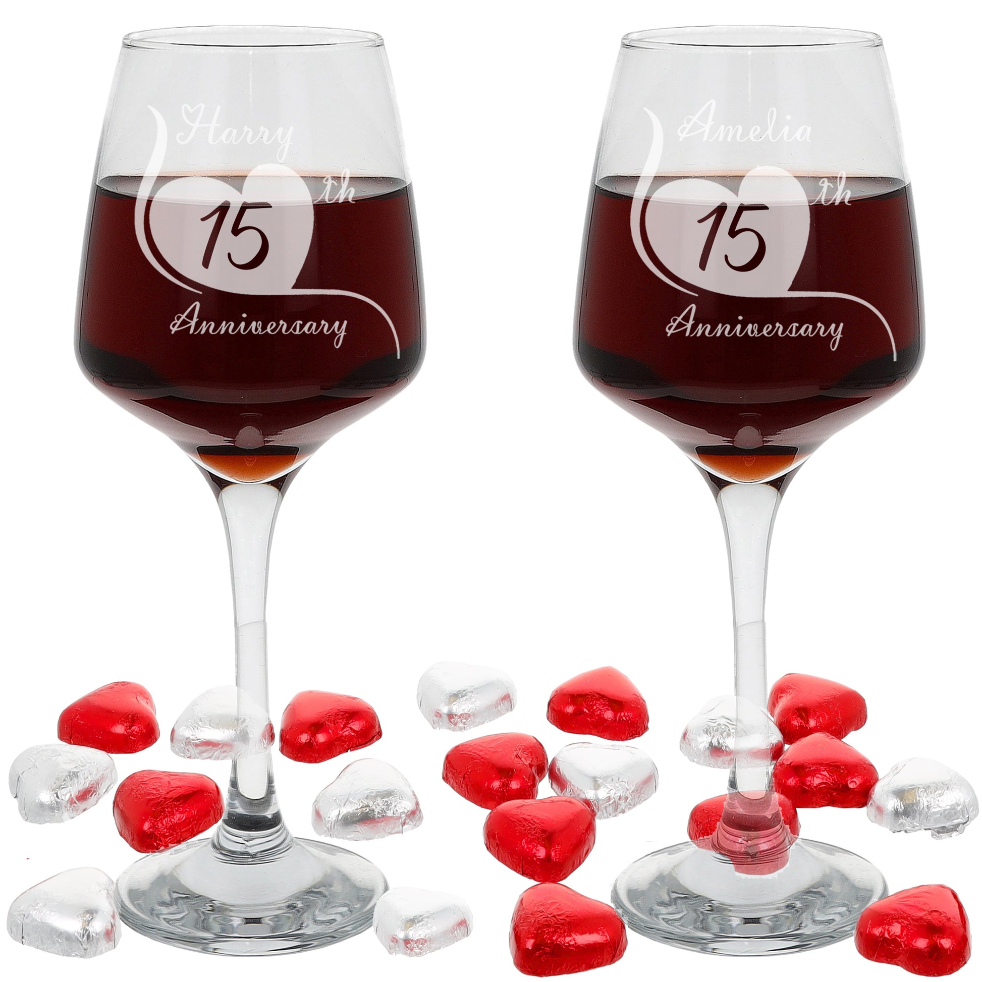 Engraved 15th Crystal Wedding Anniversary - Personalised Wine Glass Gift Set  - Always Looking Good -   