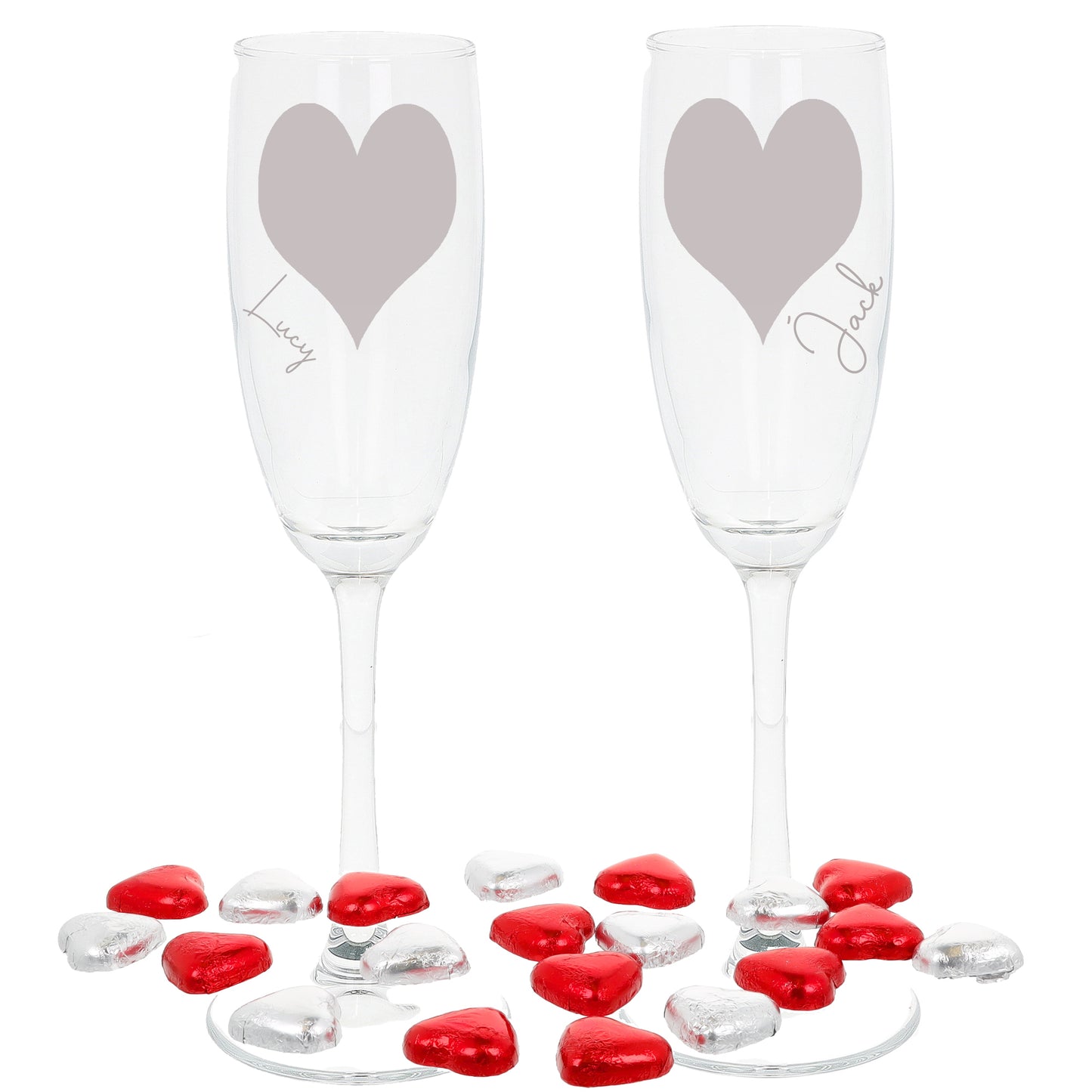 Set of 2 Personalised Engraved Couples Engagement Wedding Champagne Flutes  - Always Looking Good - Heart Filled Set  