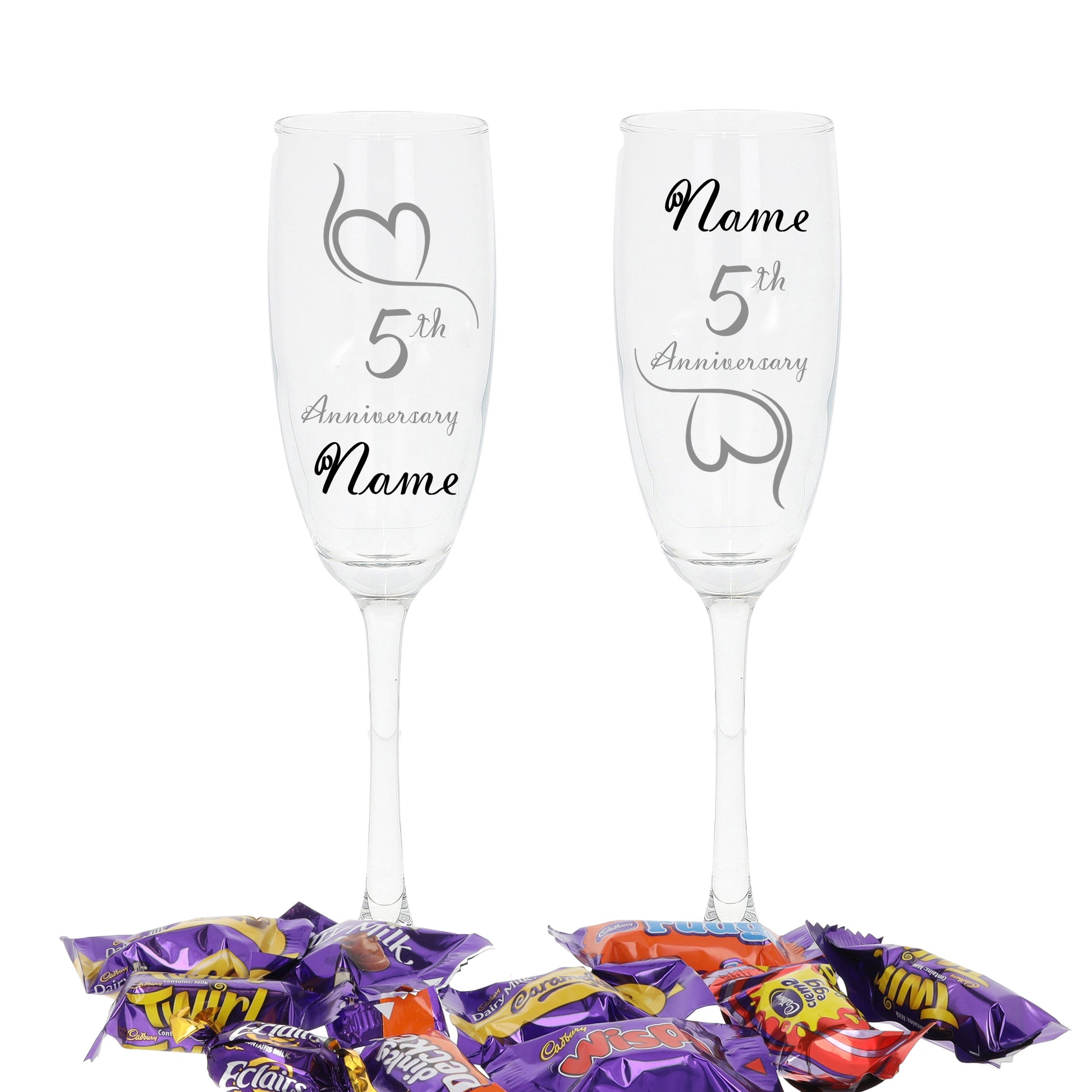 Engraved 5th Wood Wedding Anniversary Personalised Engraved Champagne Glass Gift Set  - Always Looking Good -   
