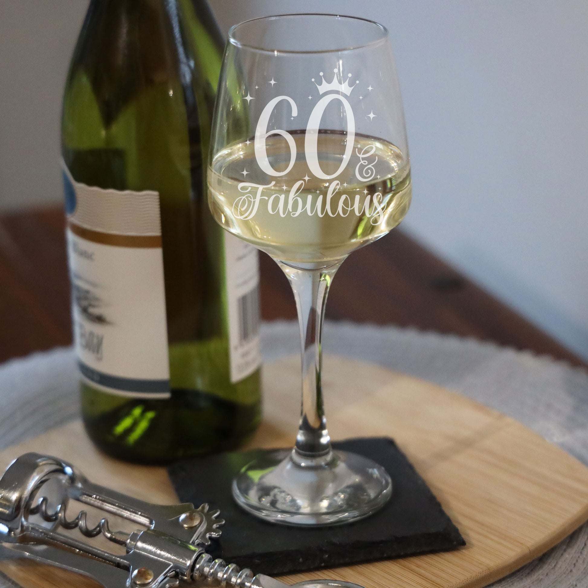 60 & Fabulous 60th Birthday Gift Engraved Wine Glass and/or Coaster Set  - Always Looking Good -   