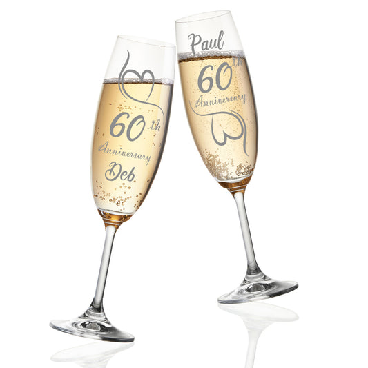 Engraved 60th Diamond Anniversary Personalised Engraved Champagne Glass Gift Set  - Always Looking Good -   