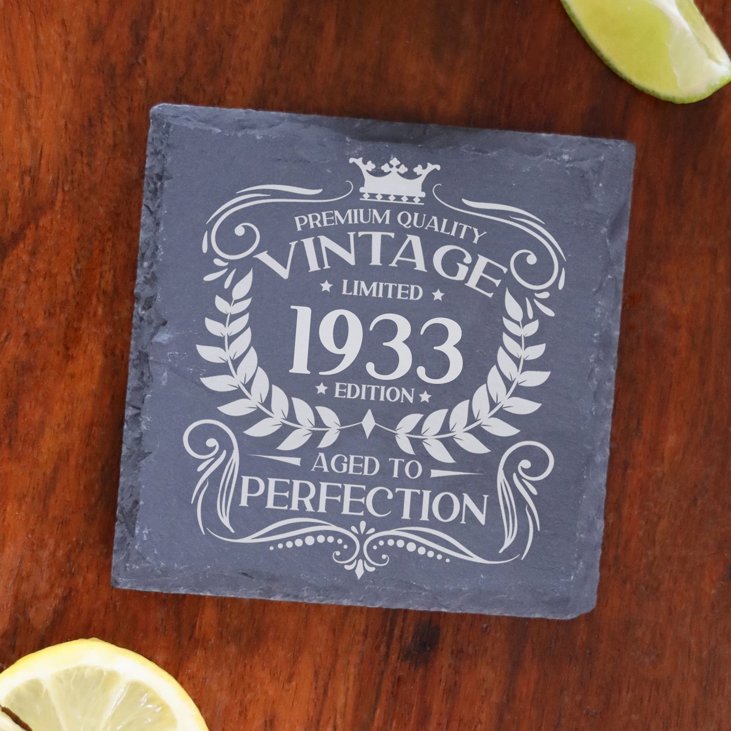 Vintage 1933 90th Birthday Engraved Wine Glass Gift  - Always Looking Good - Square Coaster Only  