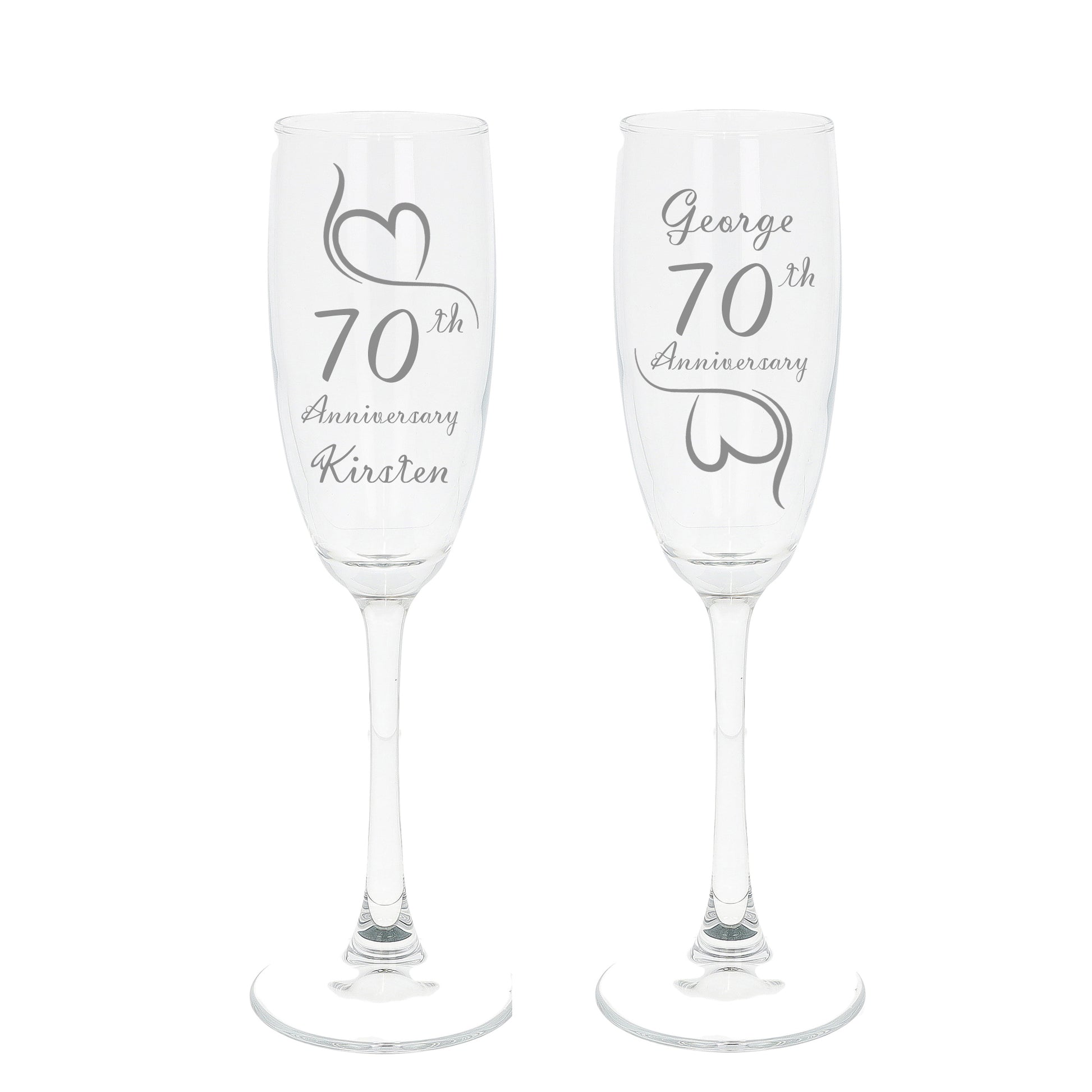 Engraved 70th Platinum Wedding Anniversary Personalised Engraved Champagne Glass Gift Set  - Always Looking Good -   