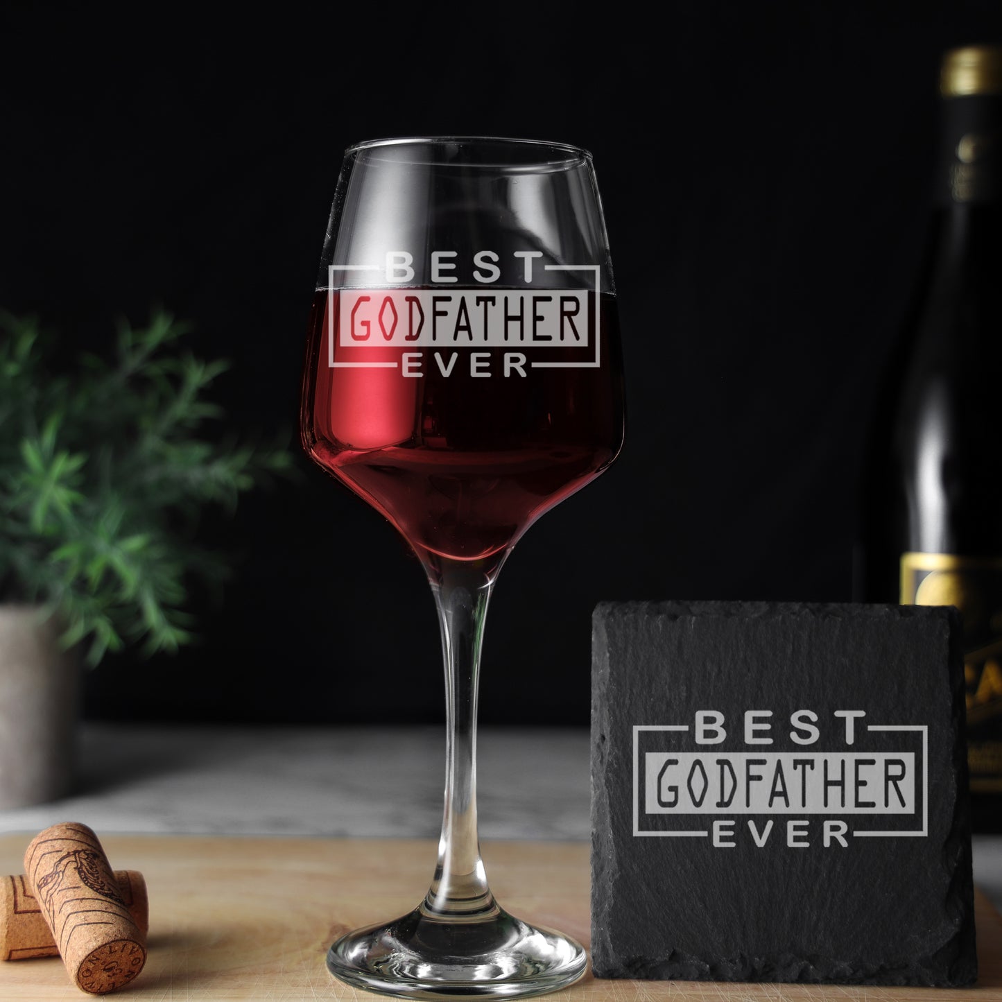 Best Godfather Ever Engraved Wine Glass | Godparent Gift for Him  - Always Looking Good - Glass & Square Coaster  
