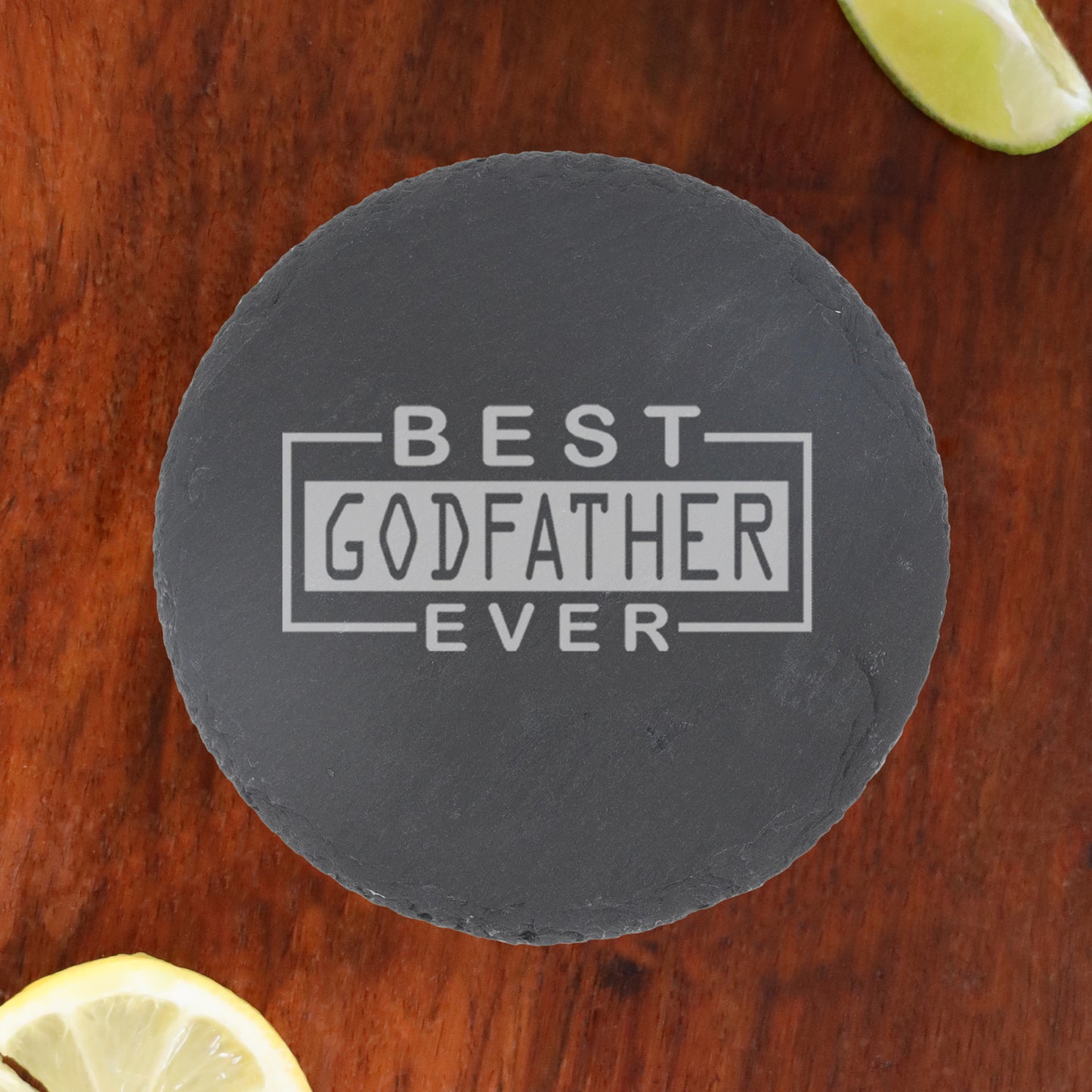 Best Godfather Ever Engraved Wine Glass | Godparent Gift for Him  - Always Looking Good - Round Coaster Only  