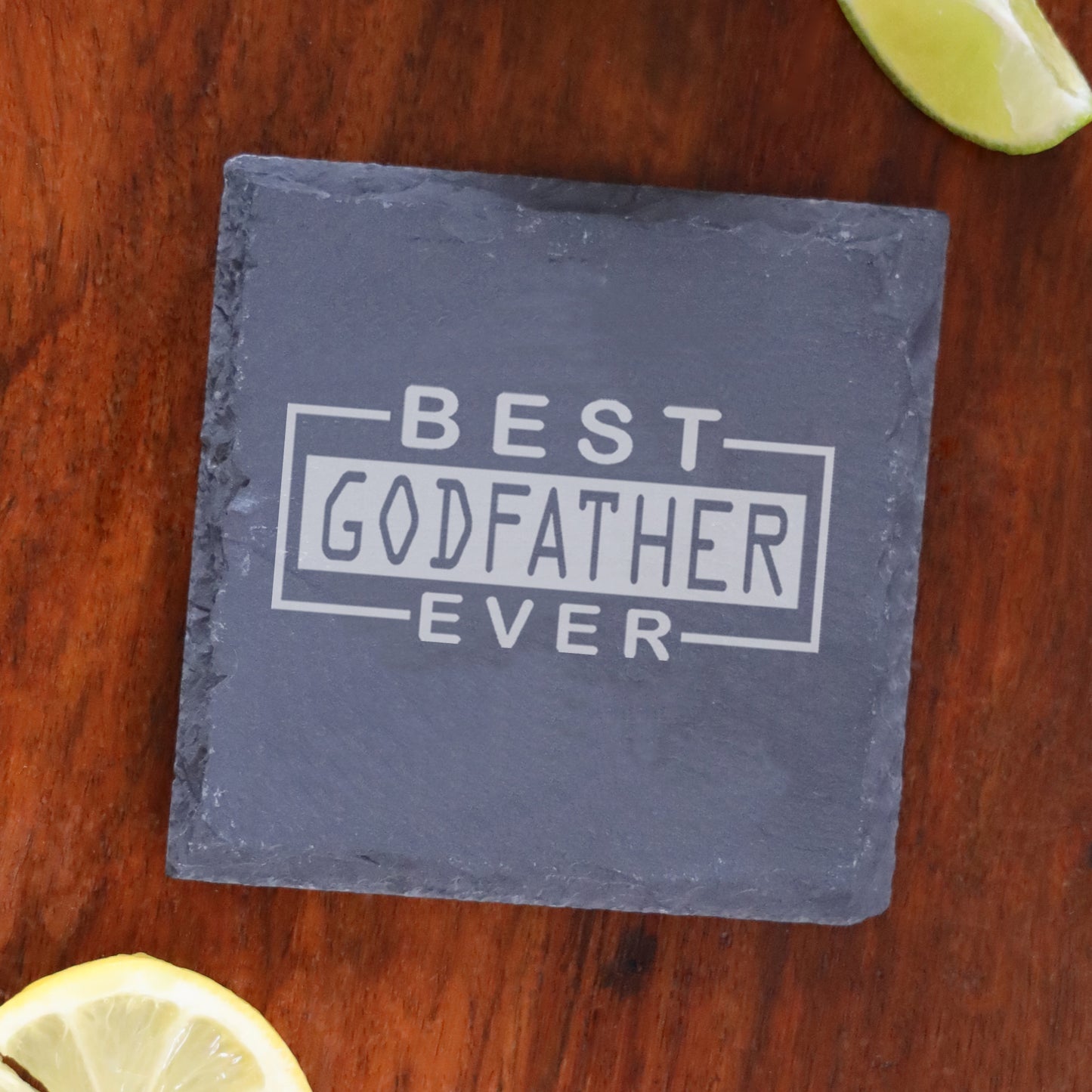 Best Godfather Ever Engraved Wine Glass | Godparent Gift for Him  - Always Looking Good - Square Coaster Only  