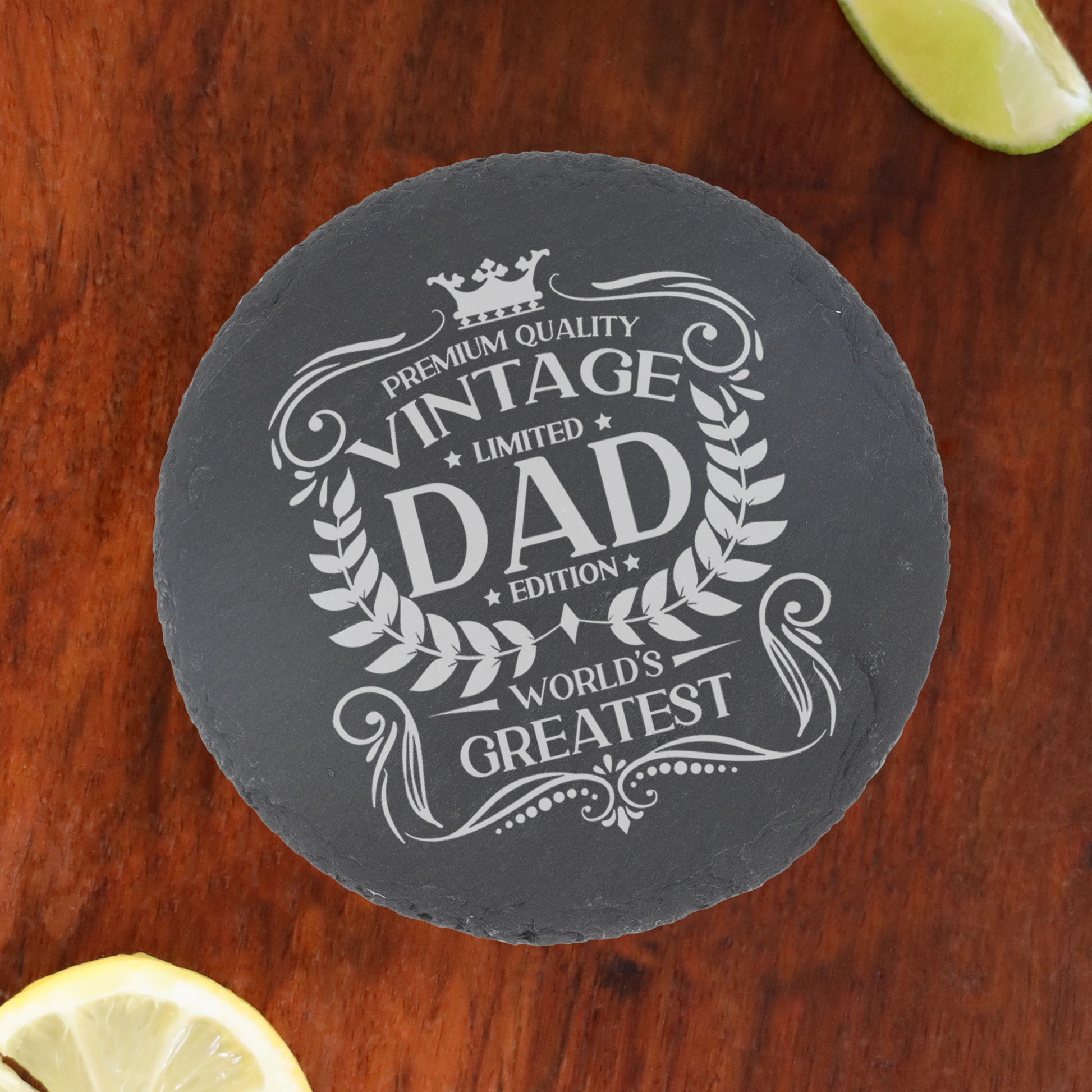 Vintage World's Greatest Dad Engraved Wine Glass Gift  - Always Looking Good - Round Coaster Only  