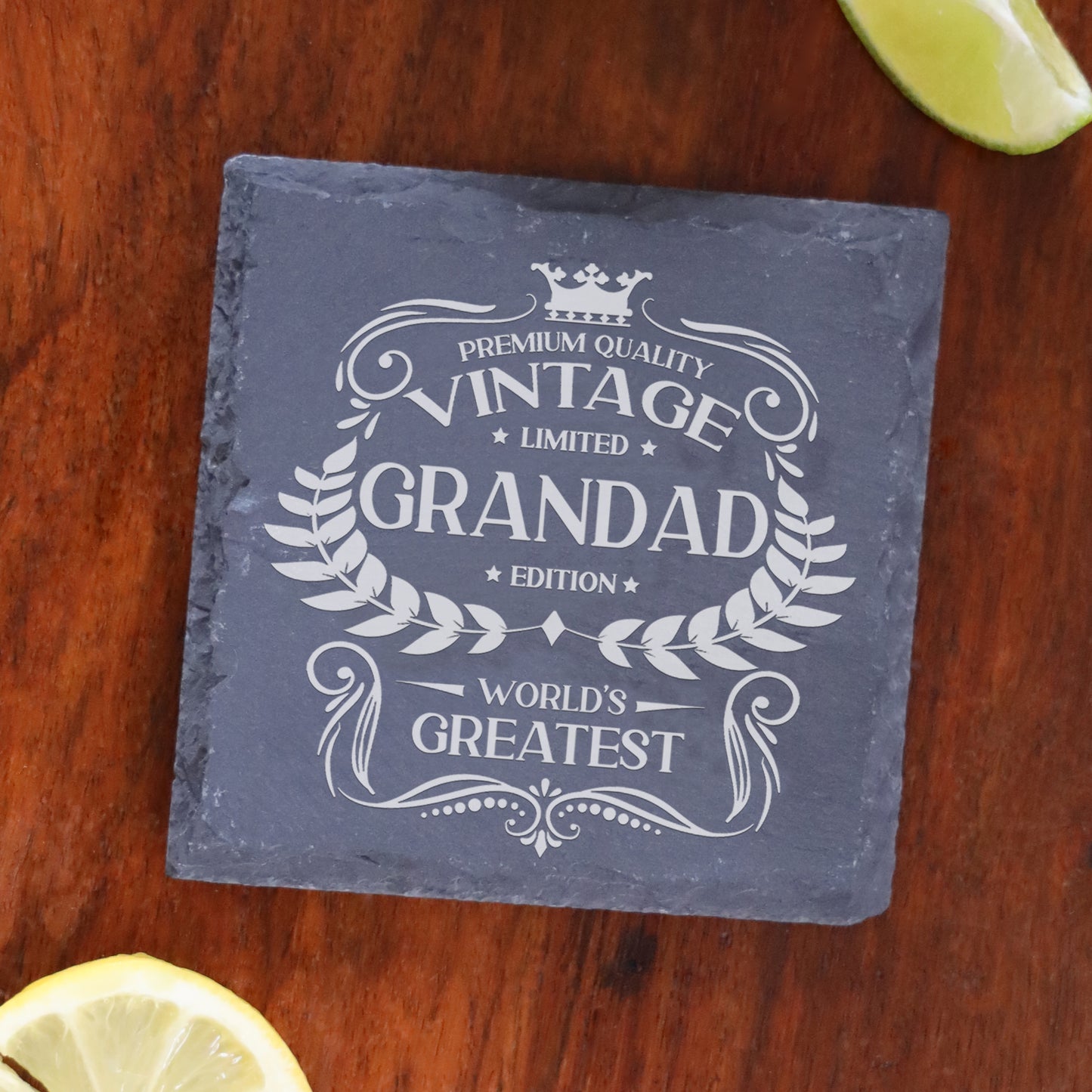 Vintage World's Greatest Grandad Engraved Wine Glass Gift  - Always Looking Good - Square Coaster Only  