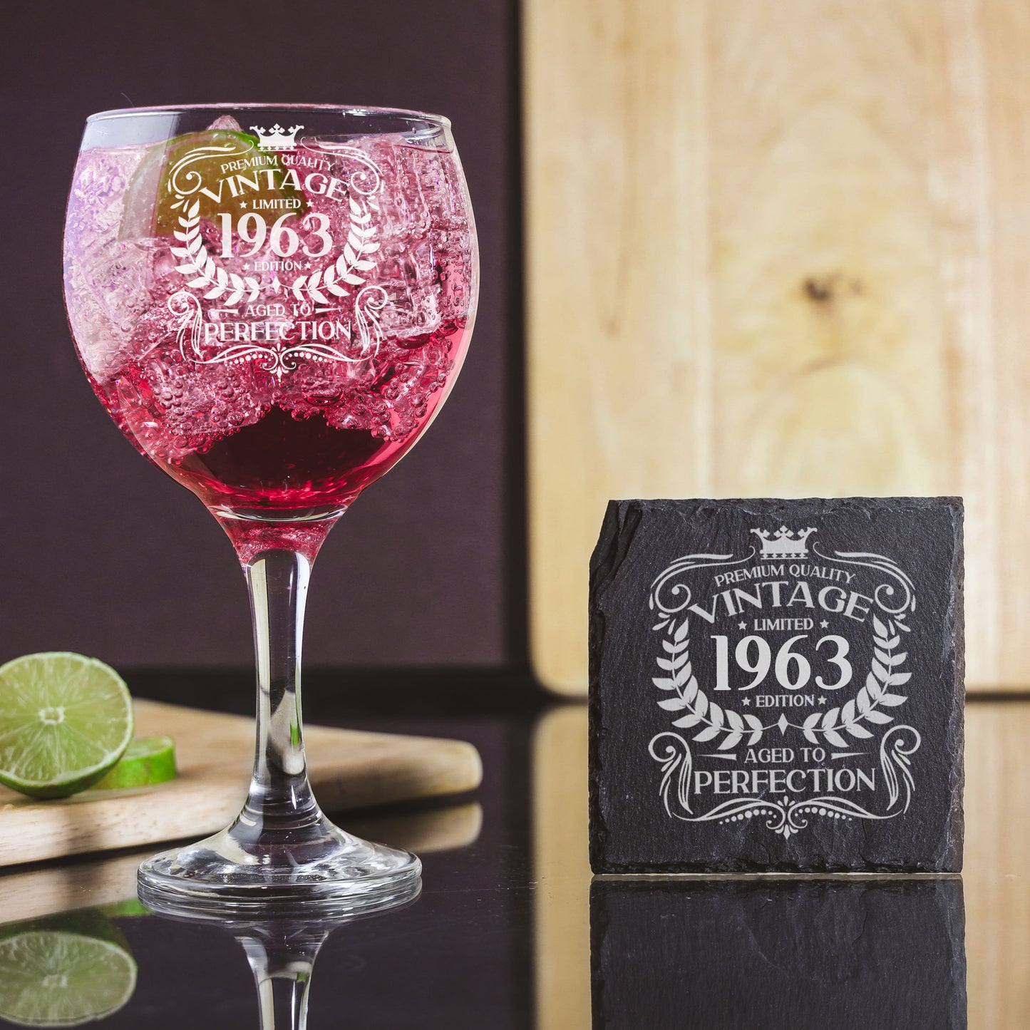 Vintage 1963 60th Birthday Engraved Gin Glass Gift  - Always Looking Good - Glass & Square Coaster  