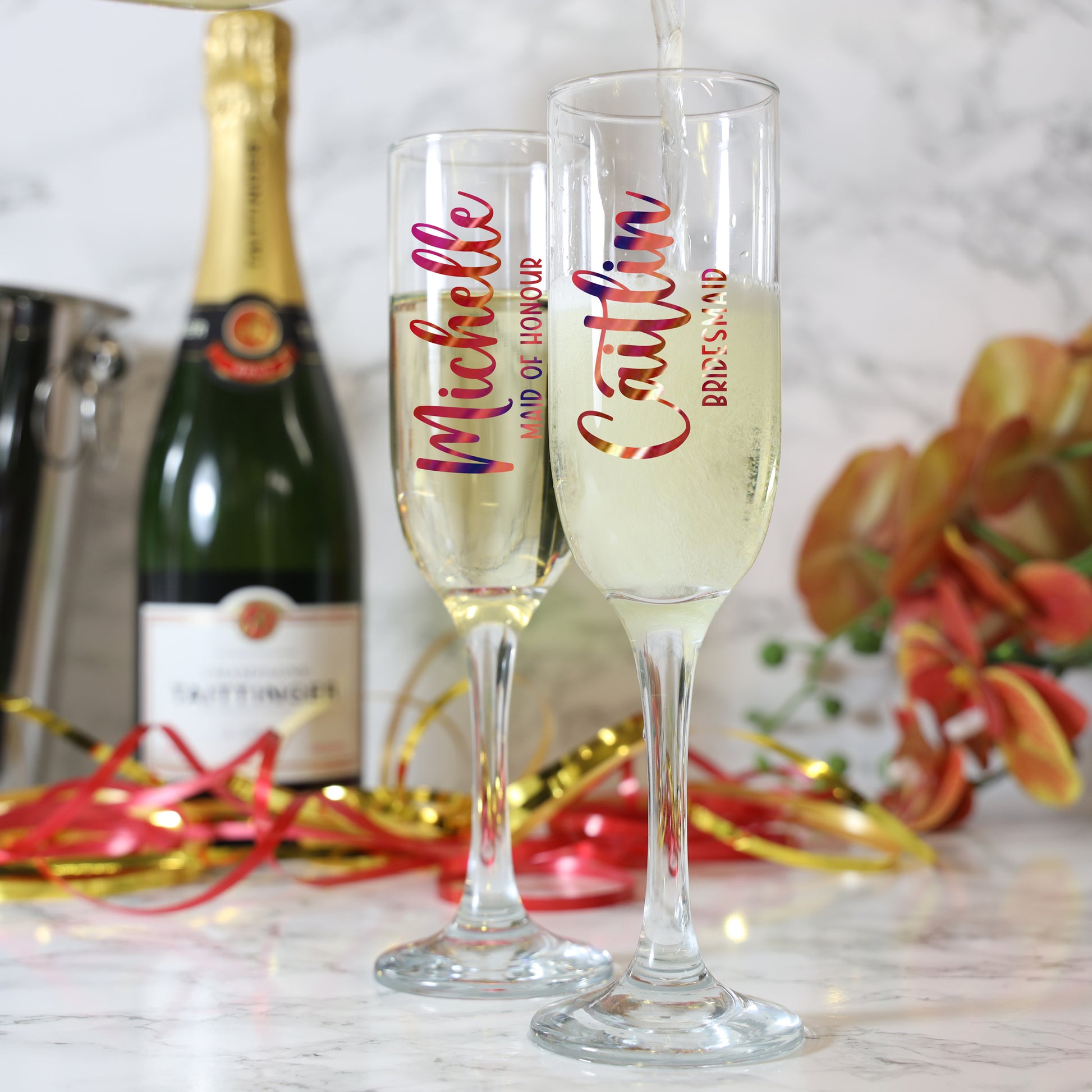 Personalised Wedding Party Champagne Flutes  - Always Looking Good -   