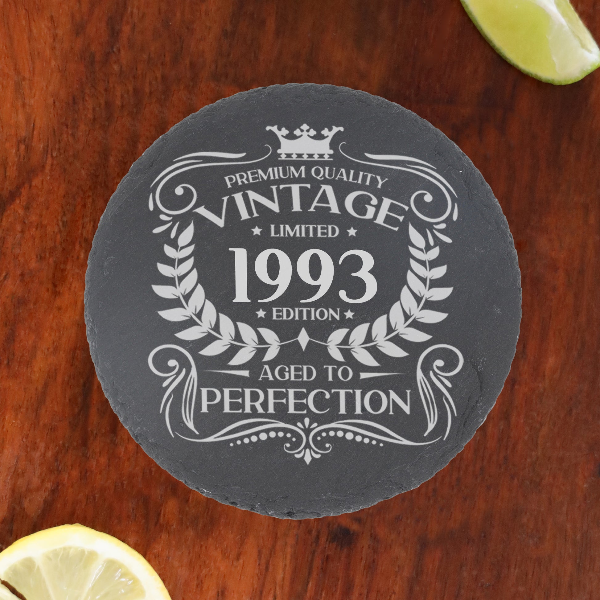 Vintage 1993 30th Birthday Engraved Whiskey Glass Gift  - Always Looking Good - Round Coaster Only  
