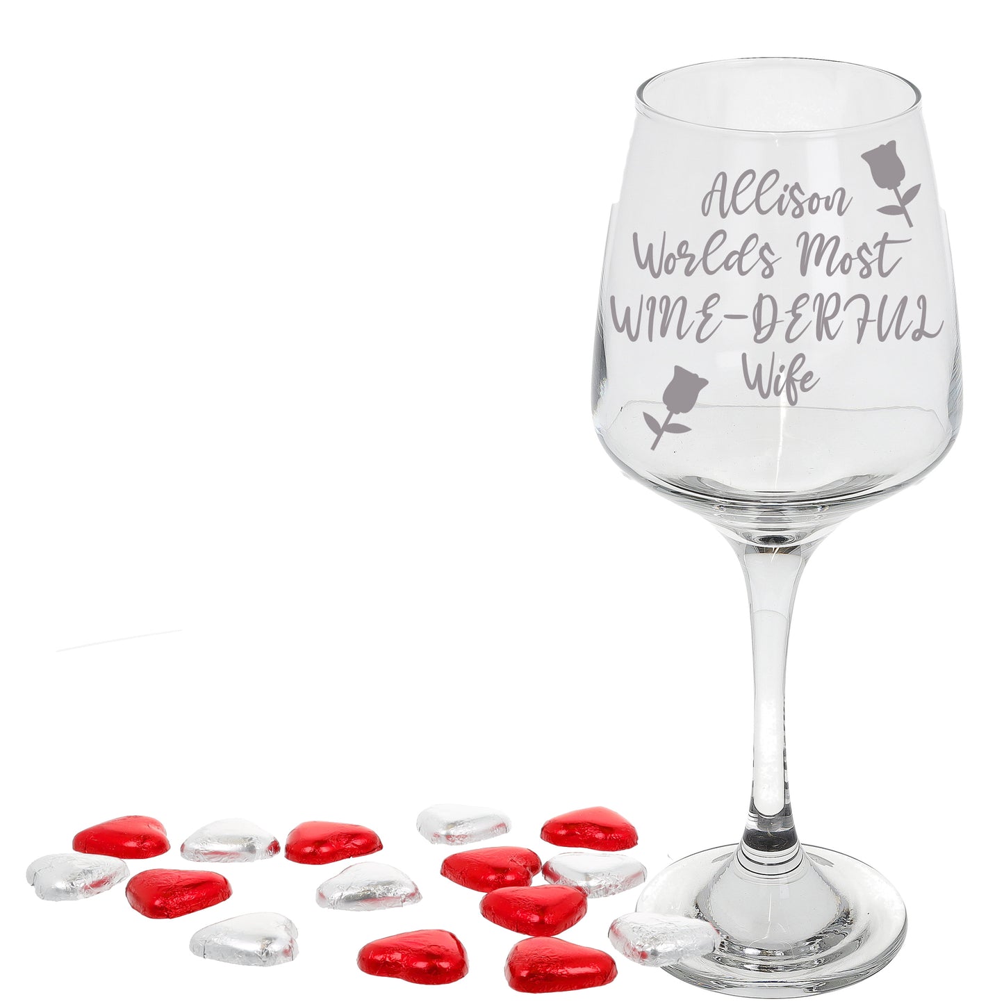Engraved Personalised Wine-derful Wine Glass  - Always Looking Good - Large Glass Hearts  