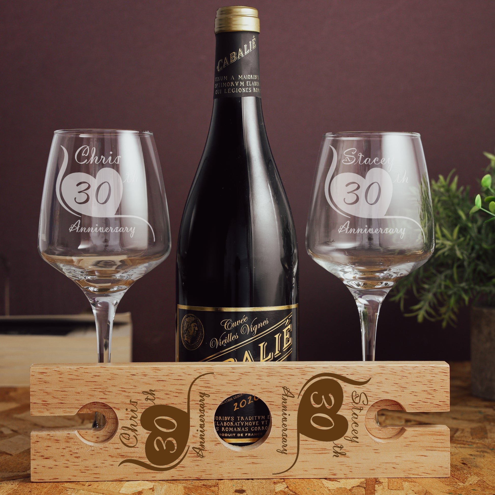 Engraved Personalised Anniversary Wooden 2 Wine Glass Butler Caddy  - Always Looking Good -   