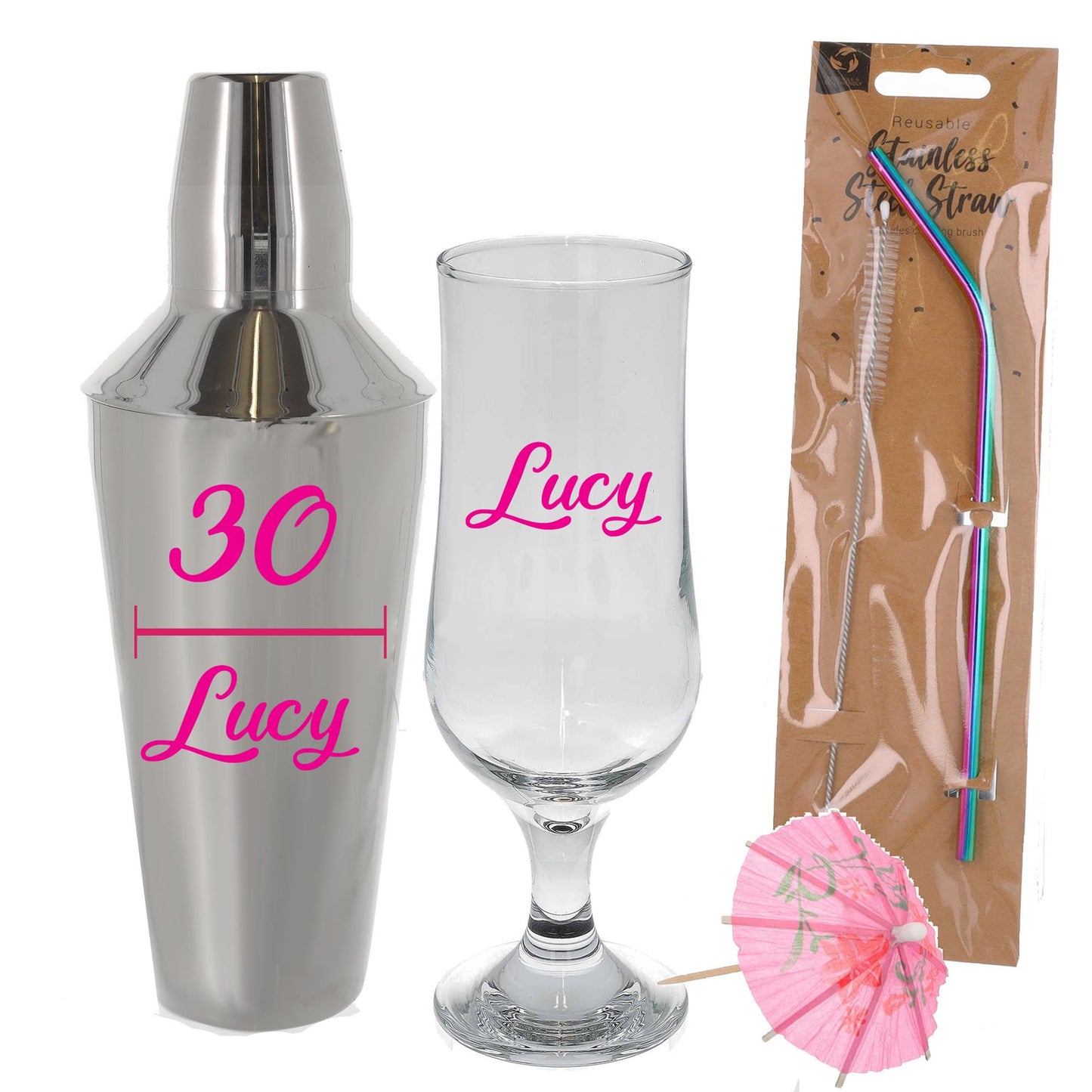 Personalised 30th Birthday Cocktail Shaker & Pina Colada Glass Gift Set  - Always Looking Good -   