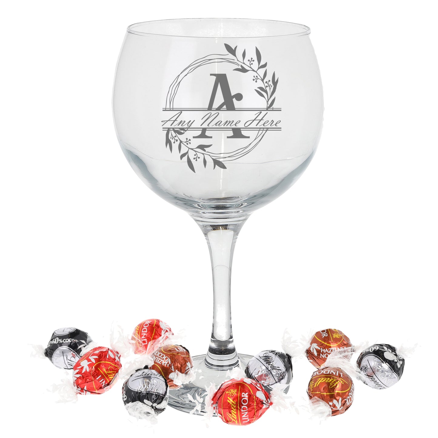 Personalised Engraved Initial Monogram Gin Glass Gift  - Always Looking Good - Filled- Lindt Chocolates  