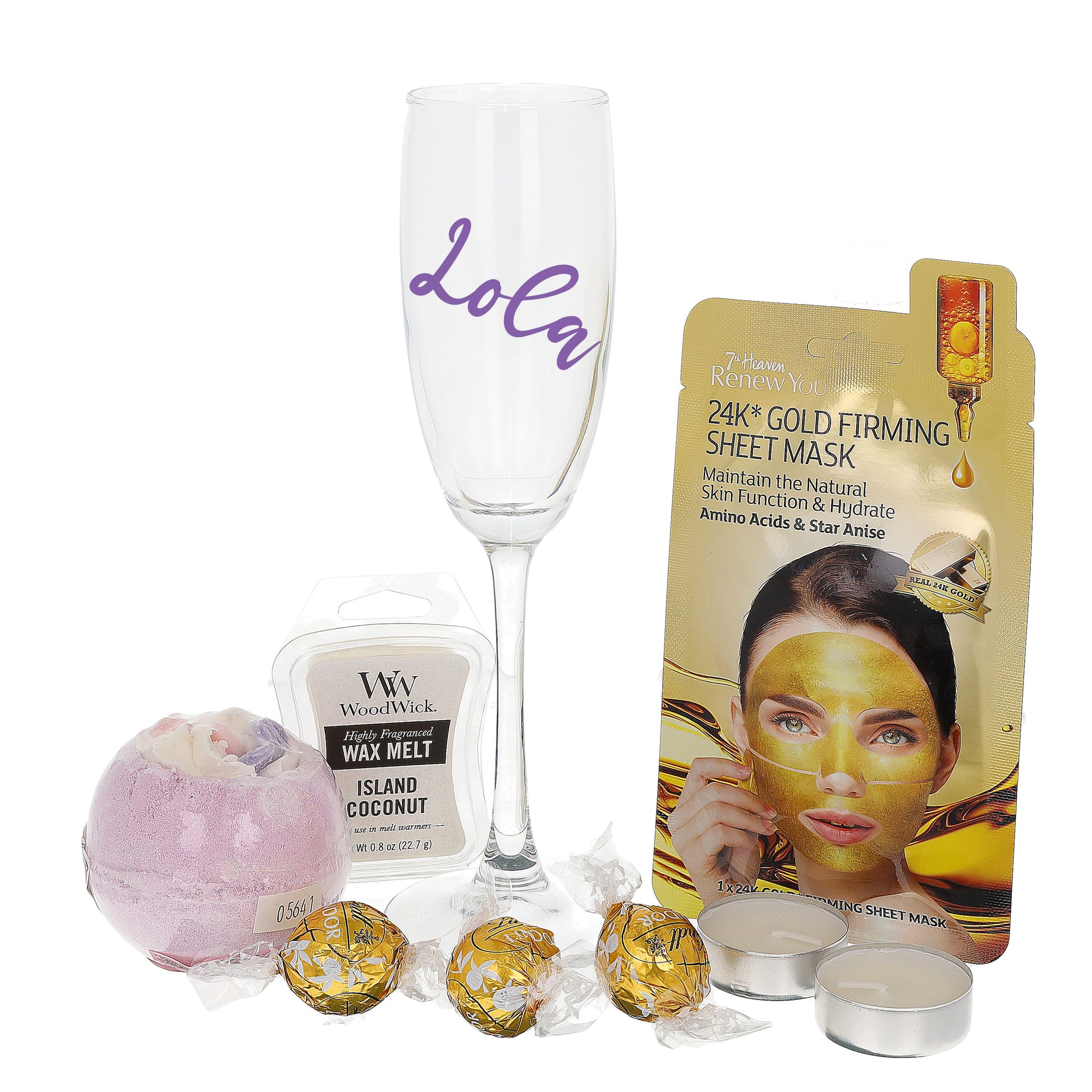 Personalised Prosecco / Champagne Glass with Name Filled with Spa Pamper Gifts  - Always Looking Good -   