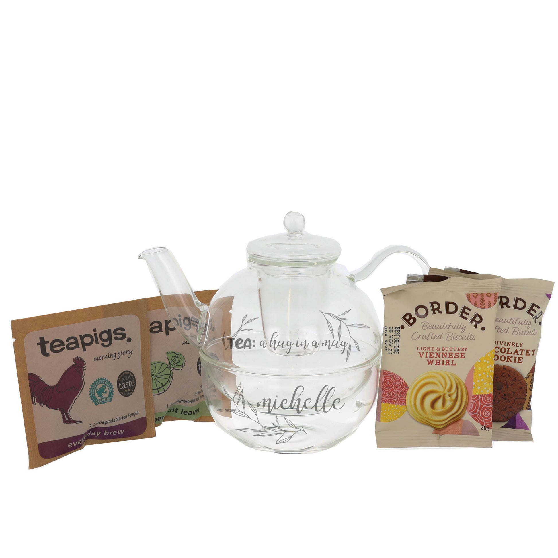 Personalised Engraved Tea for One Hug in a Mug Tea Pot  - Always Looking Good - Tea Set with Tea  