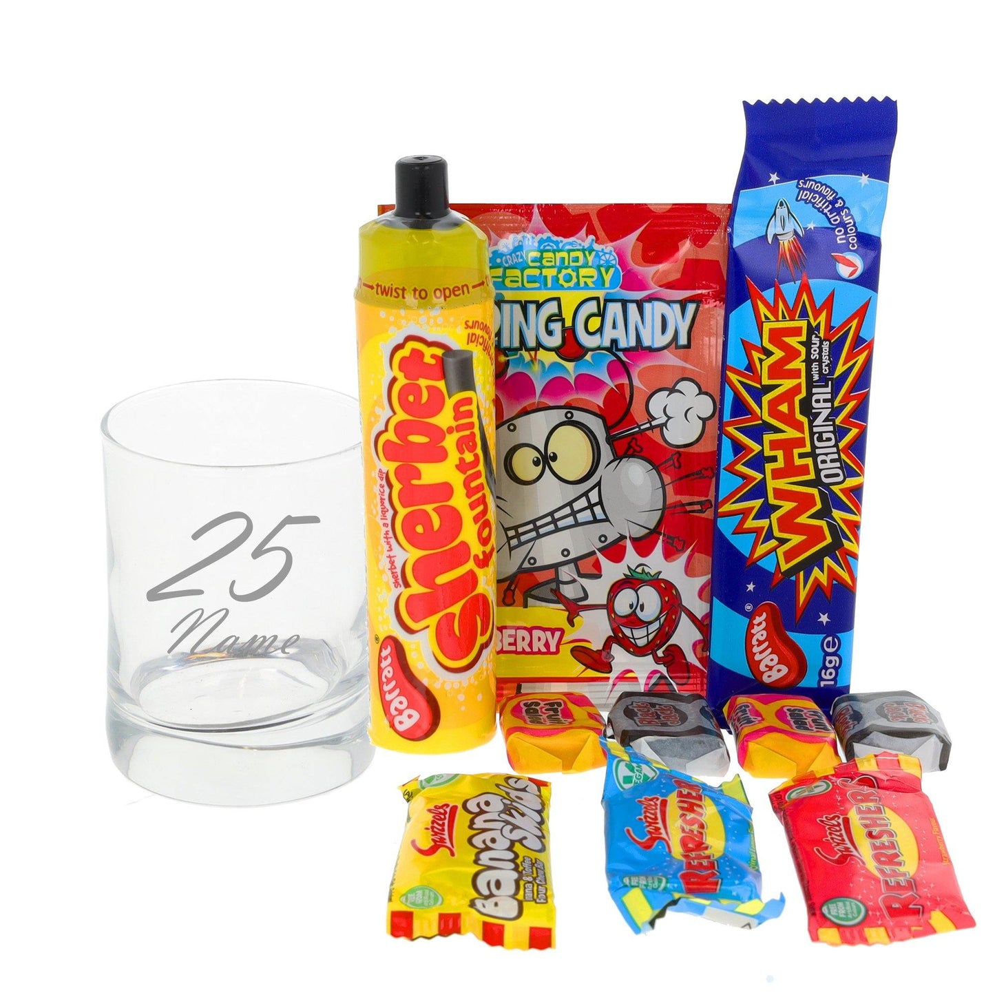 Personalised Engraved Birthday Shot Glass  - Always Looking Good - Filled- Retro Sweets  
