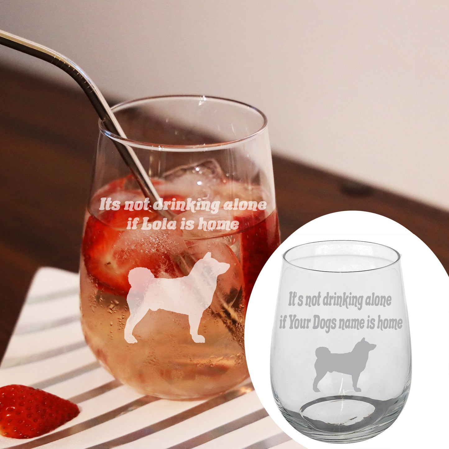 Engraved Personalised Dog Breed Filled Stemless Wine Glass  - Always Looking Good -   