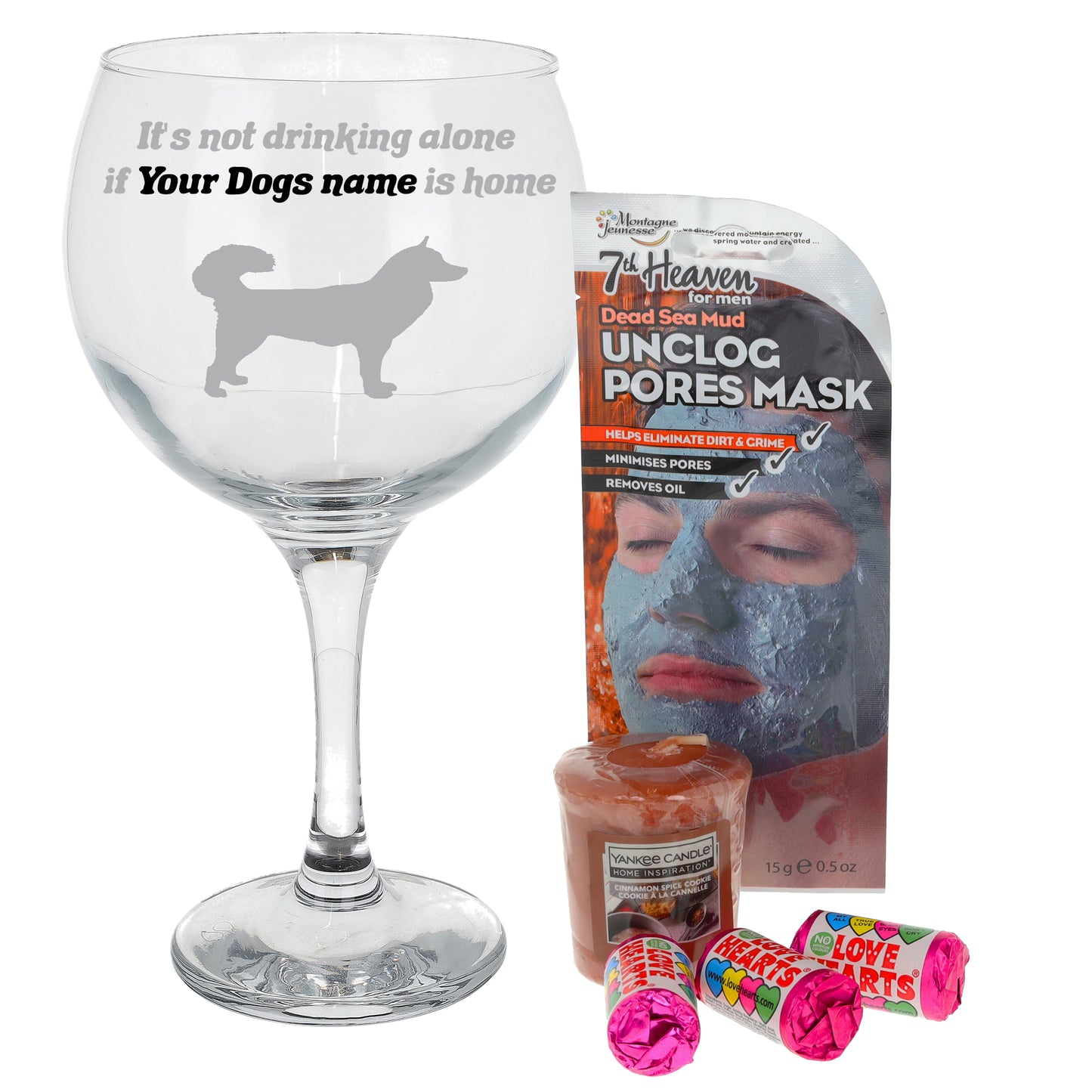 Engraved Personalised Dog Breed Gin Glass  - Always Looking Good - Filled with Mens Pamper Products  