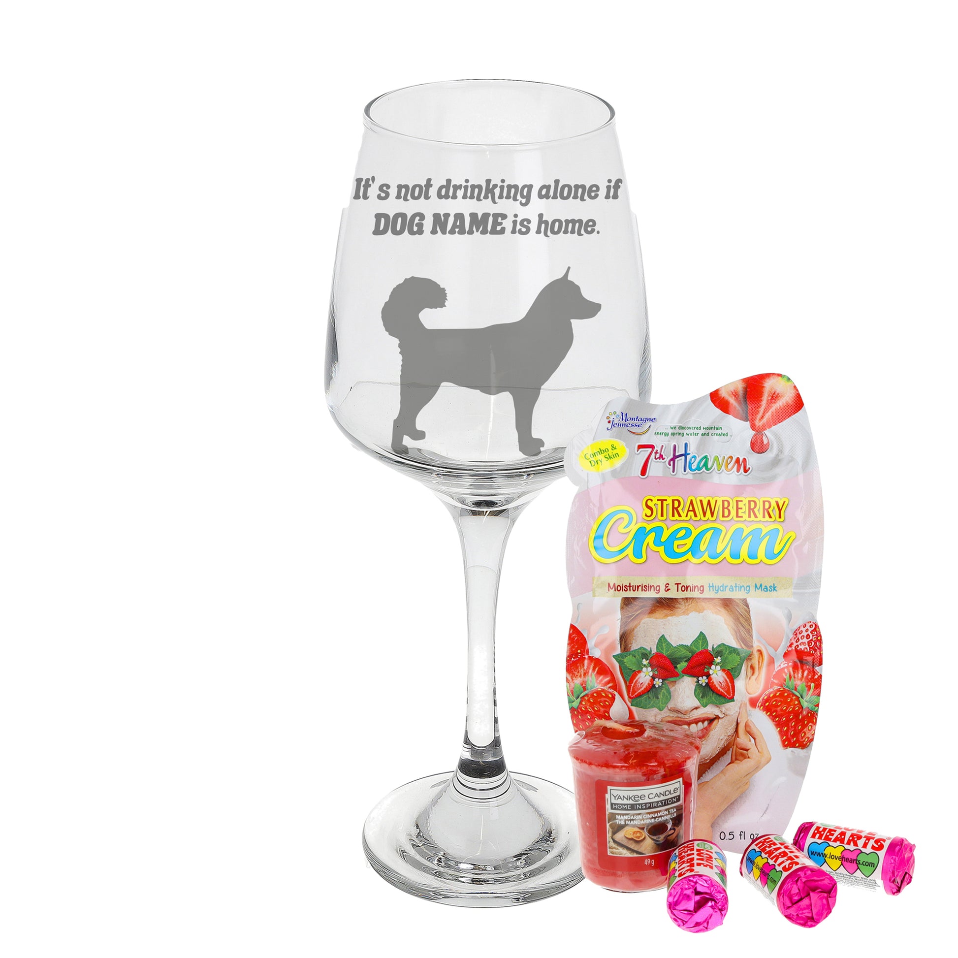 Engraved Personalised Any Dog Breed Wine Glass  - Always Looking Good - Large - Filled with Ladies Pamper Products  