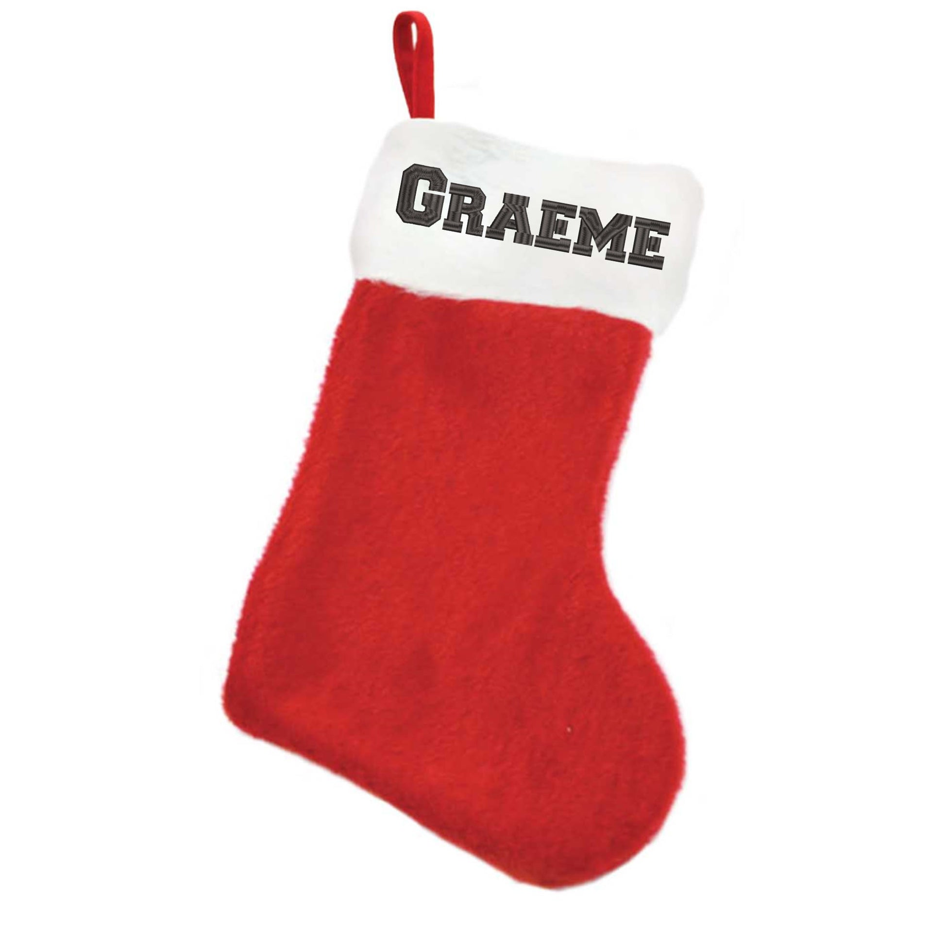 Personalised Luxury Plush Red Any Name Embroidered Christmas Stocking  - Always Looking Good -   