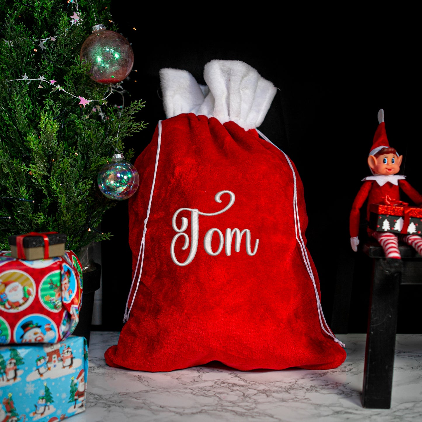 Personalised Christmas Plush Red Santa Sack and/or Stocking Embroidered Name Gift Set  - Always Looking Good -   