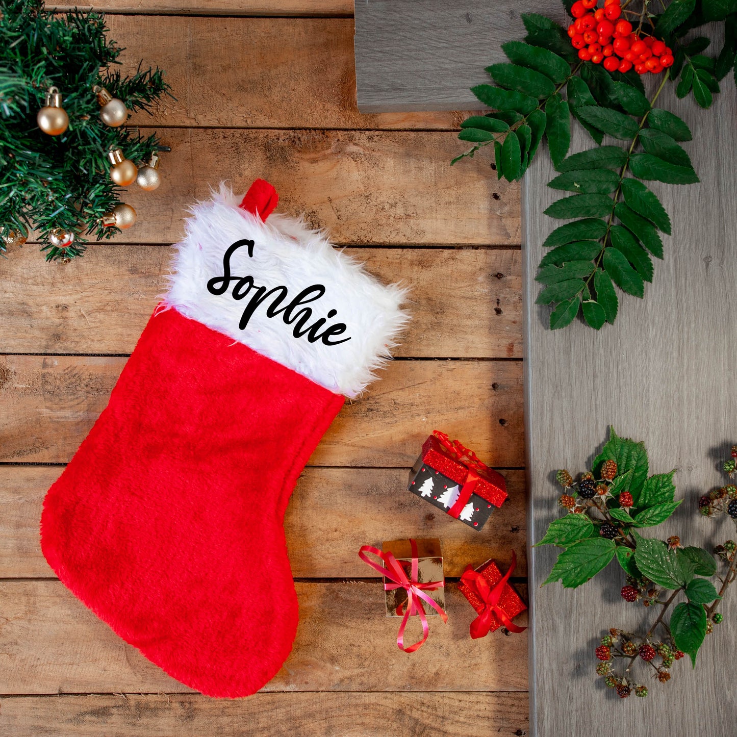 Embroidered Luxury Plush Red Christmas Stocking Jumbo or Standard Size Personalised With Any Name  - Always Looking Good - Standard  